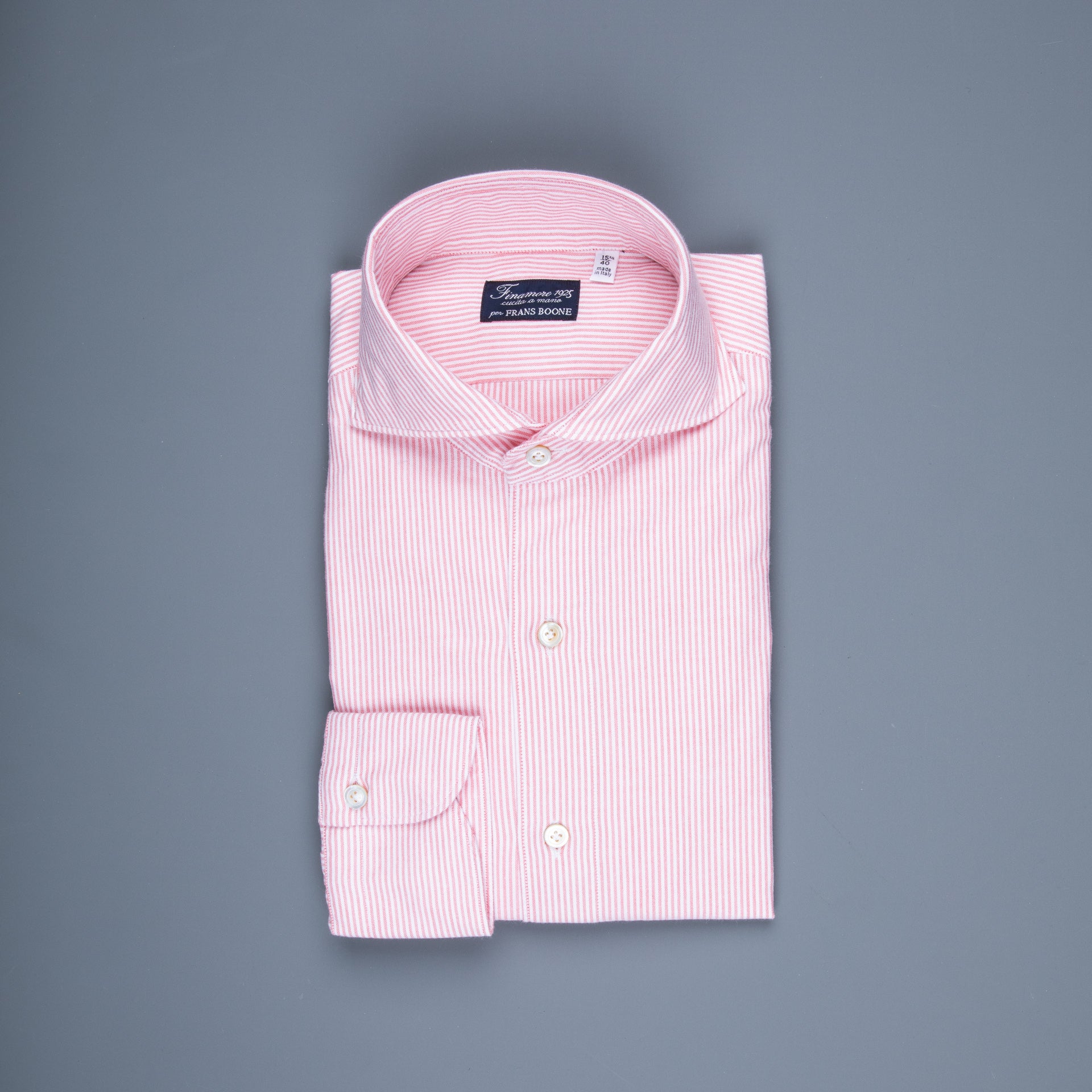 Finamore Tokyo Shirt Pinpoint Oxford Sergio Collar Pink Stripe