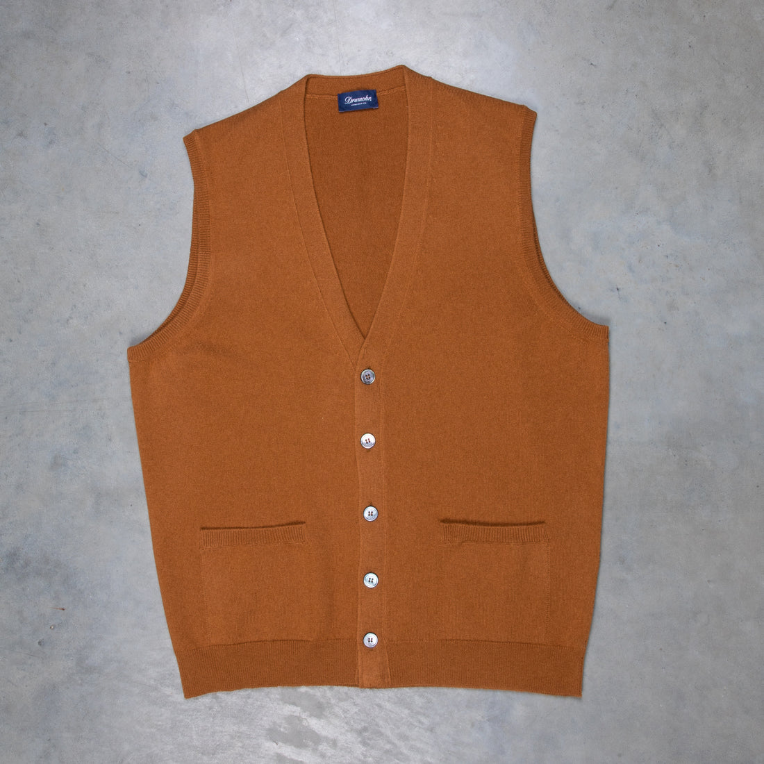 Drumohr Cashmere Gillet con Bottoni Caramello Scuro