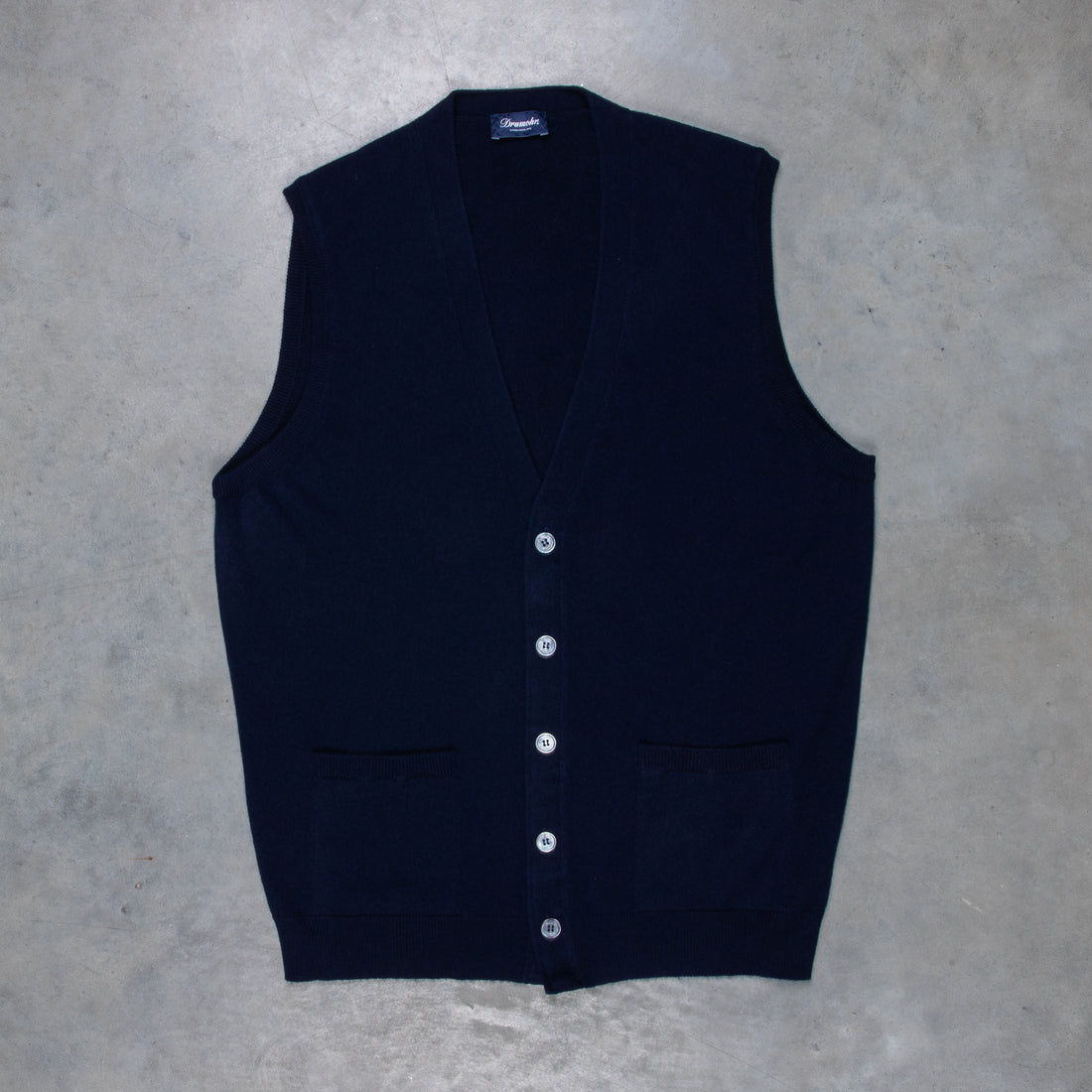Drumohr Cashmere Gillet con Bottoni Blu Notte