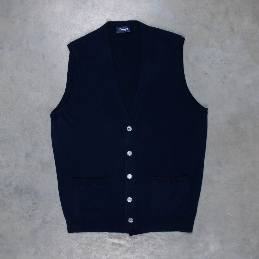 Drumohr Cashmere Gillet con Bottoni Blu Notte