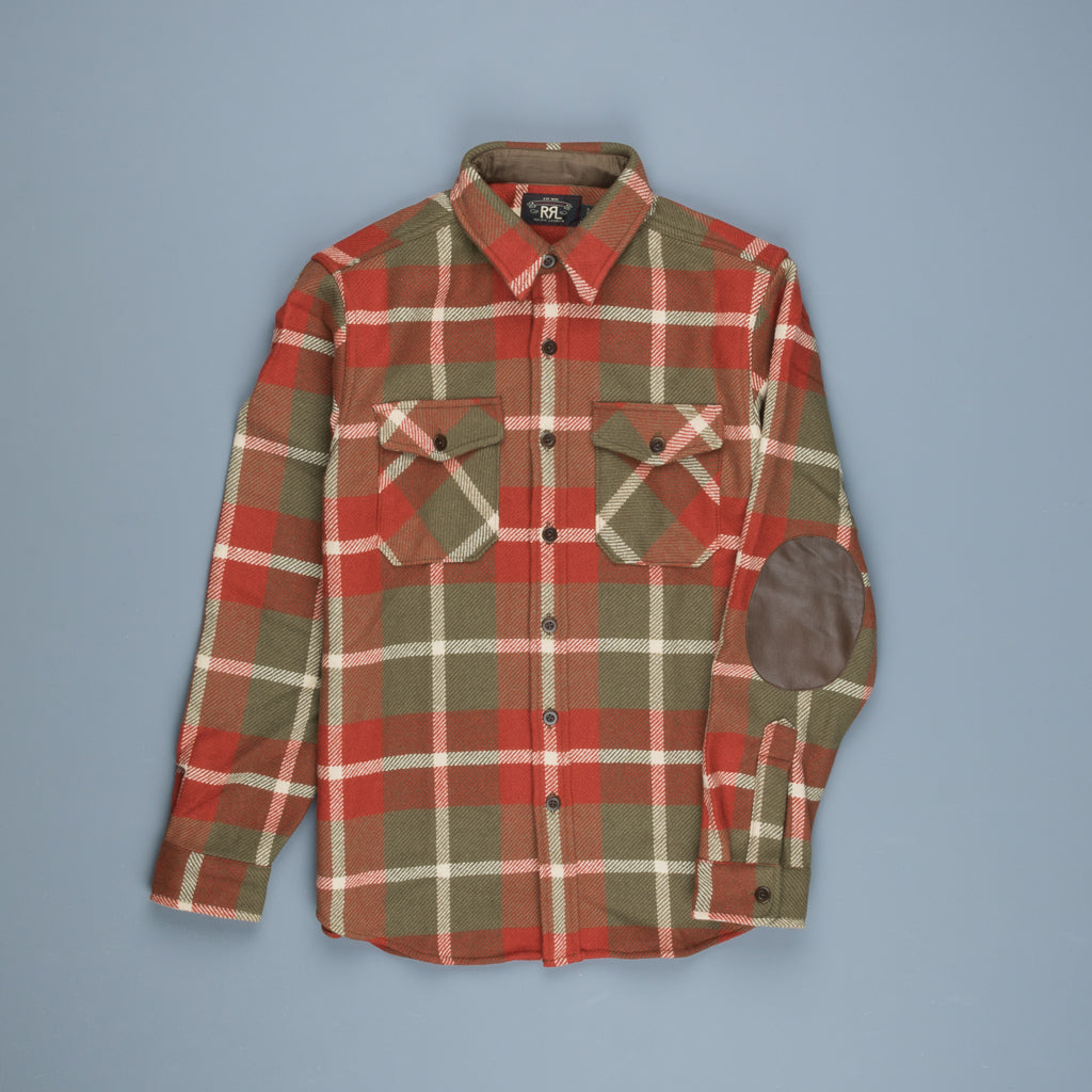 RRL Melton Wool Plaid Shirt Red and Tan