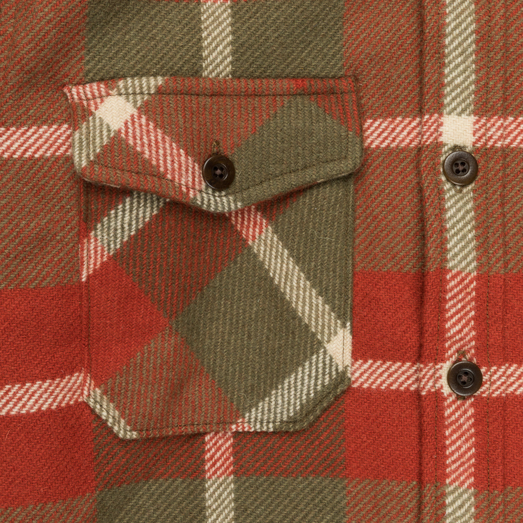 RRL Melton Wool Plaid Shirt Red and Tan