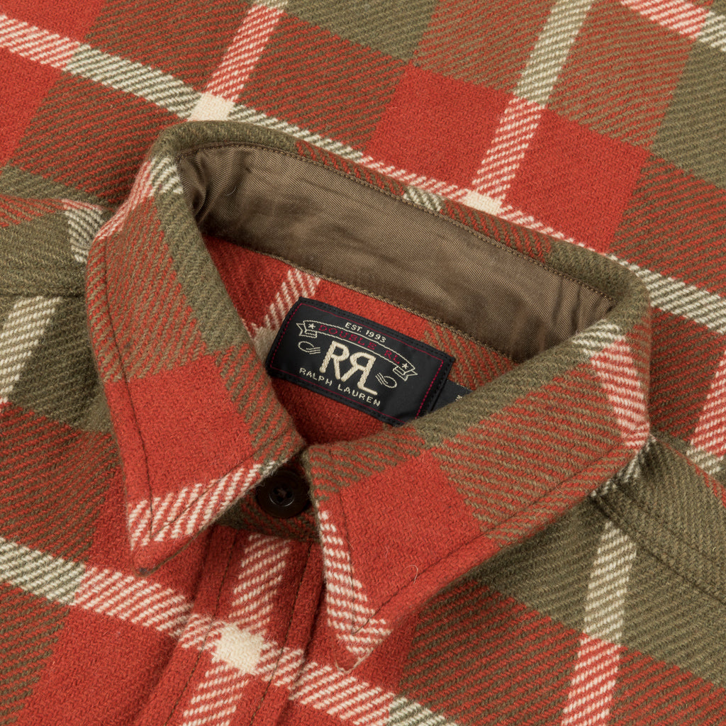 RRL Melton Wool Plaid Shirt Red and Tan