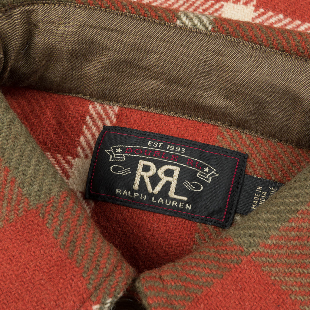 RRL Melton Wool Plaid Shirt Red and Tan