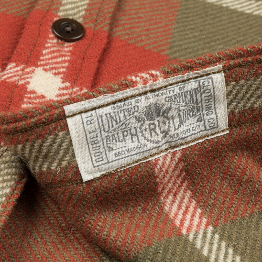 RRL Melton Wool Plaid Shirt Red and Tan