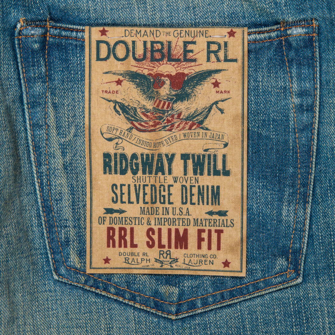 RRL double rl Men's jeans Once Wash Slim Fit Selvedge cone