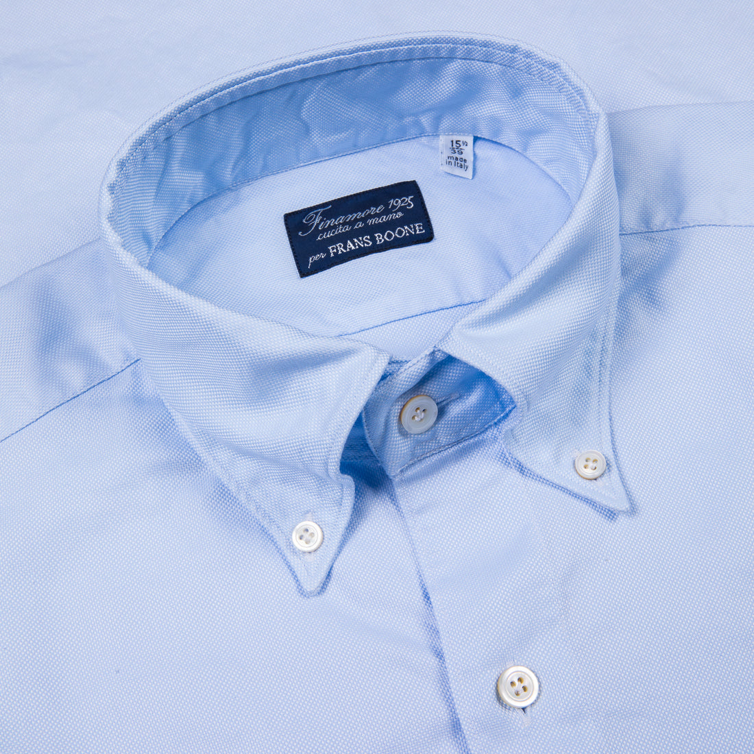 Finamore Tokyo shirt washed oxford button down Lucio collar celeste