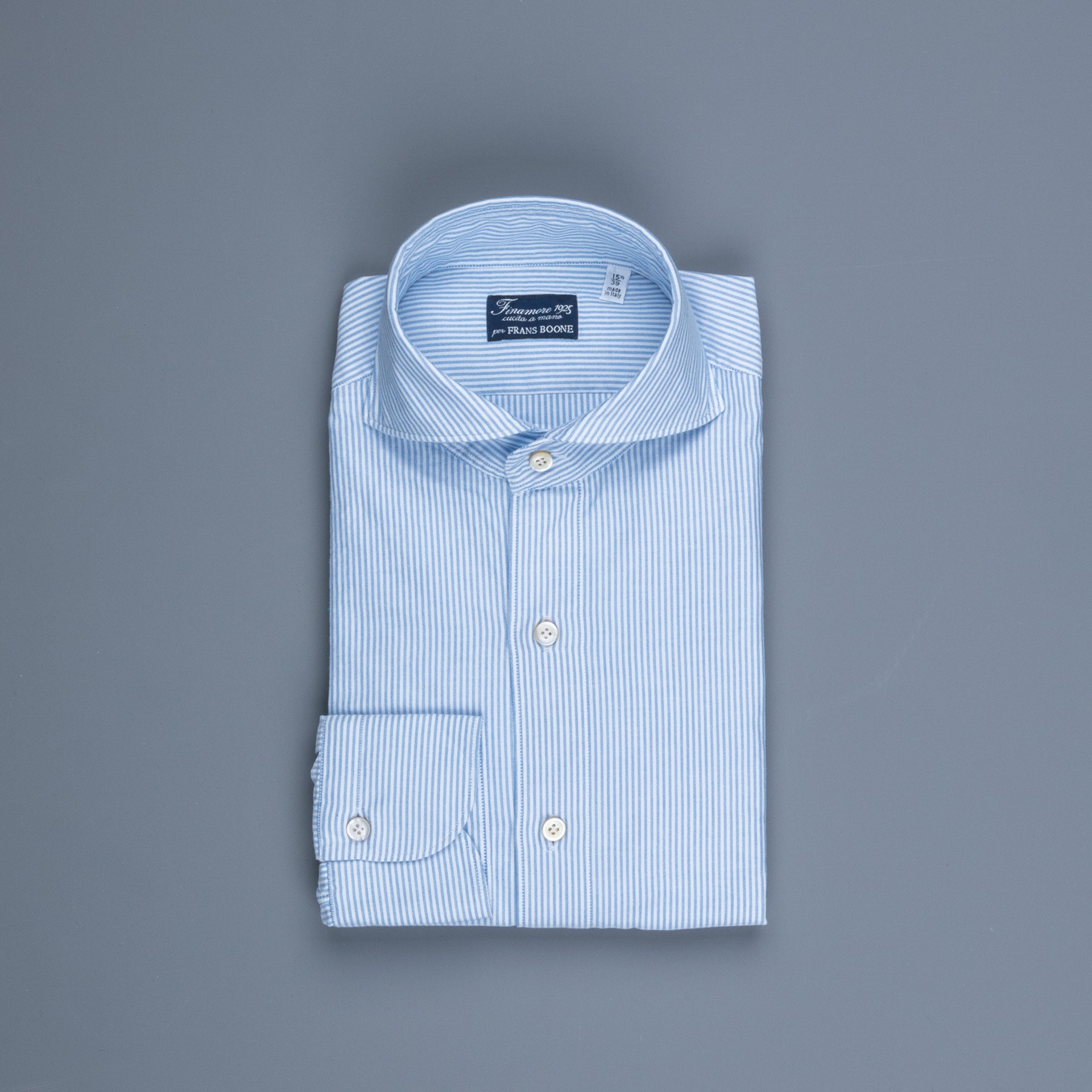 Finamore Tokyo Shirt Pinpoint Oxford Sergio Collar Blue Stripe