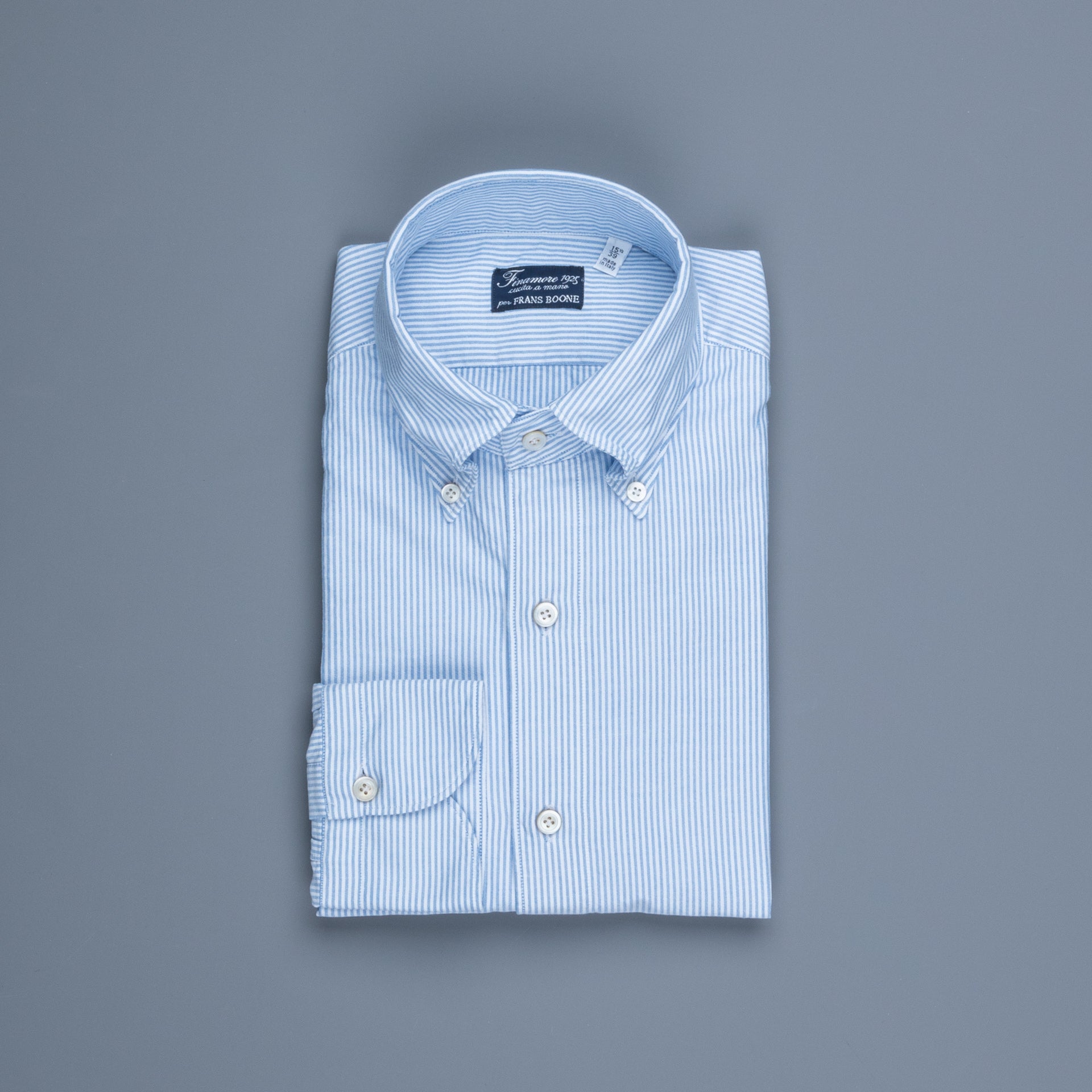 Finamore Tokyo Shirt Pinpoint Oxford Lucio collar Blue Stripe