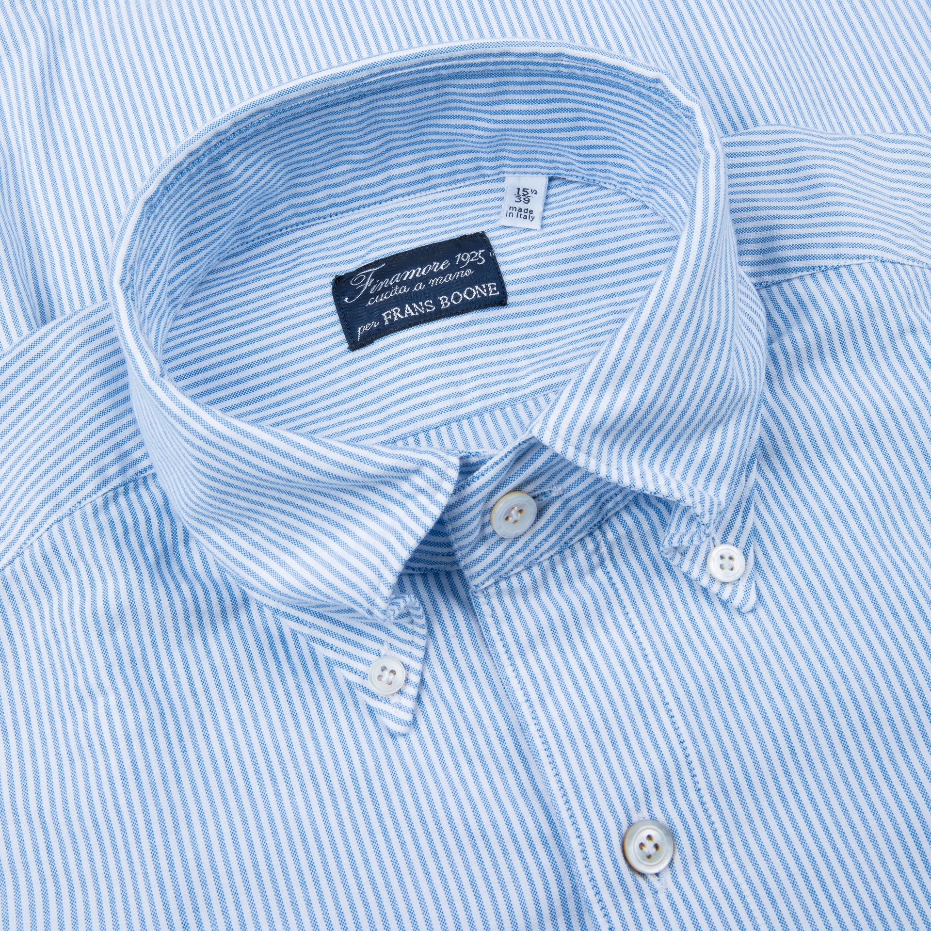 Finamore Tokyo Shirt Pinpoint Oxford Lucio collar Blue Stripe