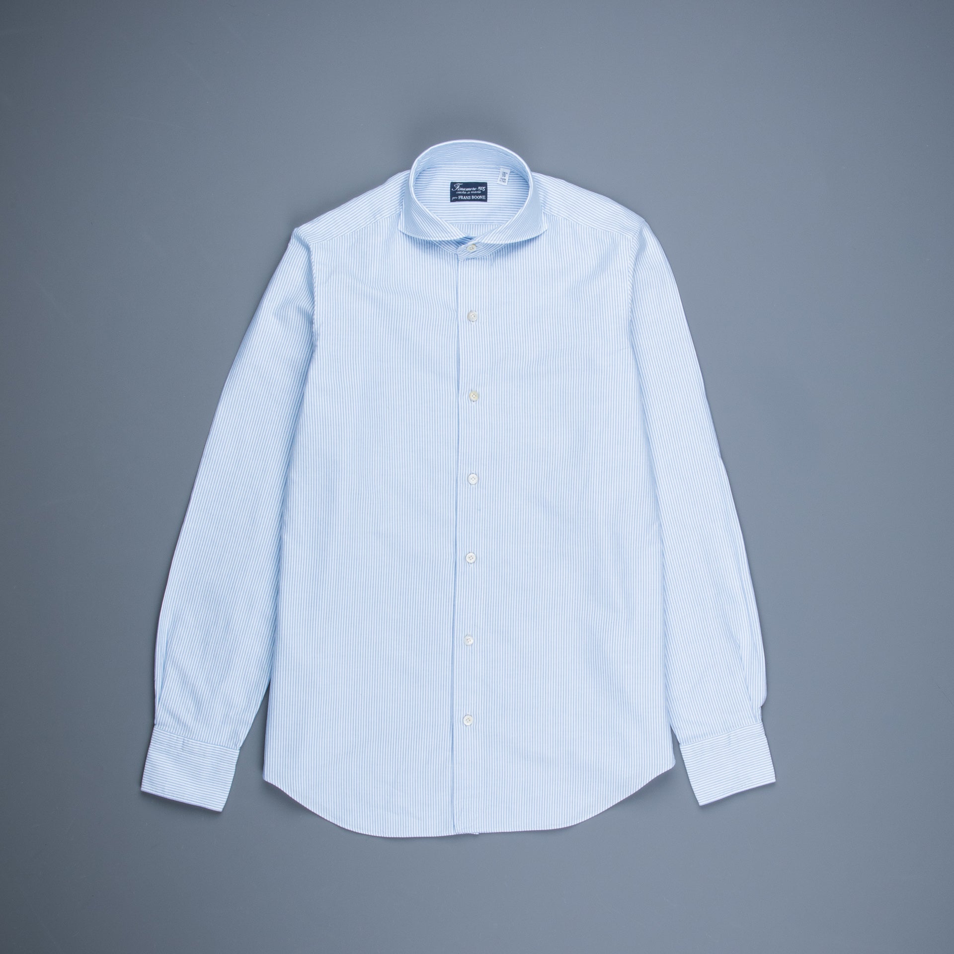 Finamore Tokyo Shirt Pinpoint Oxford Sergio Collar Blue Stripe