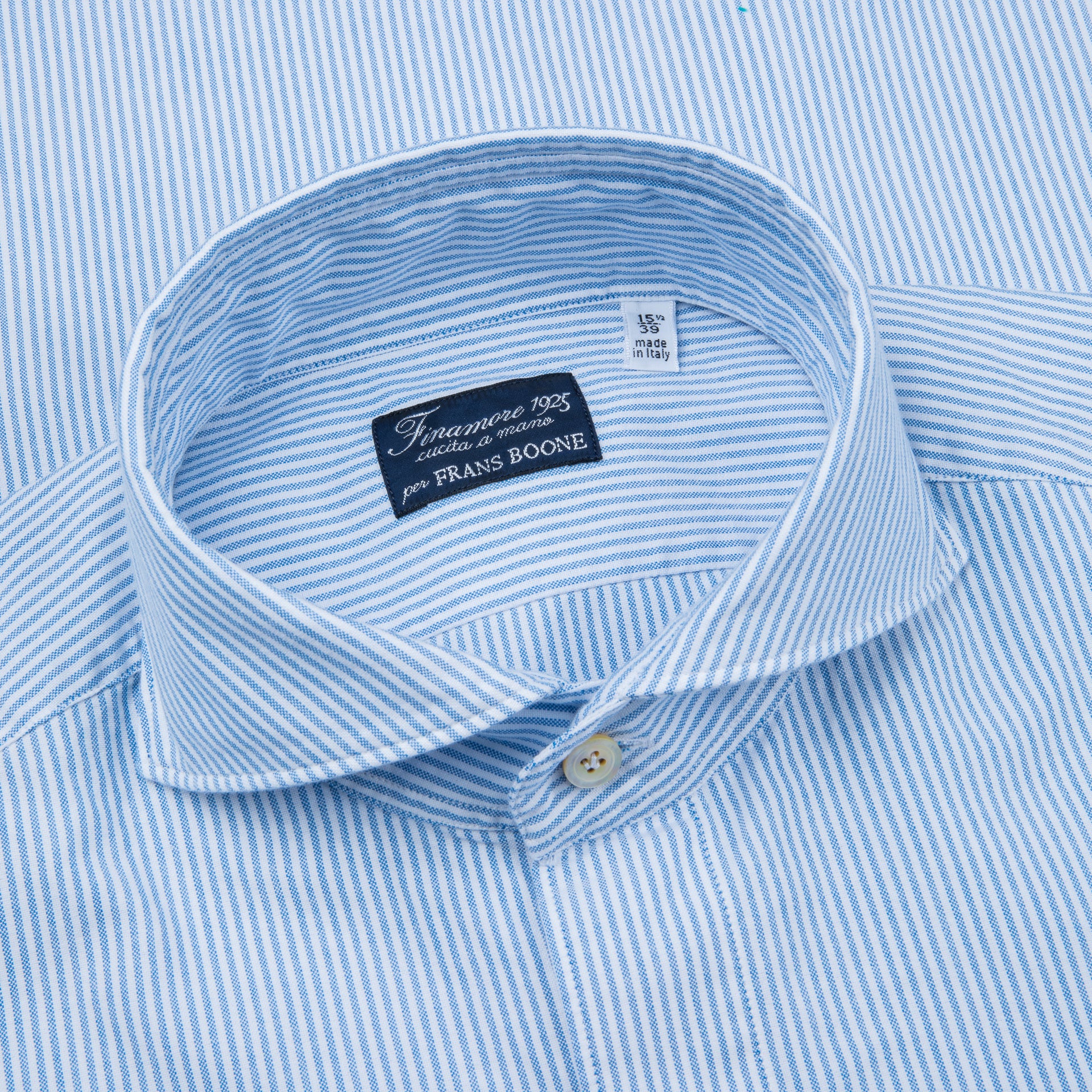 Finamore Tokyo Shirt Pinpoint Oxford Sergio Collar Blue Stripe