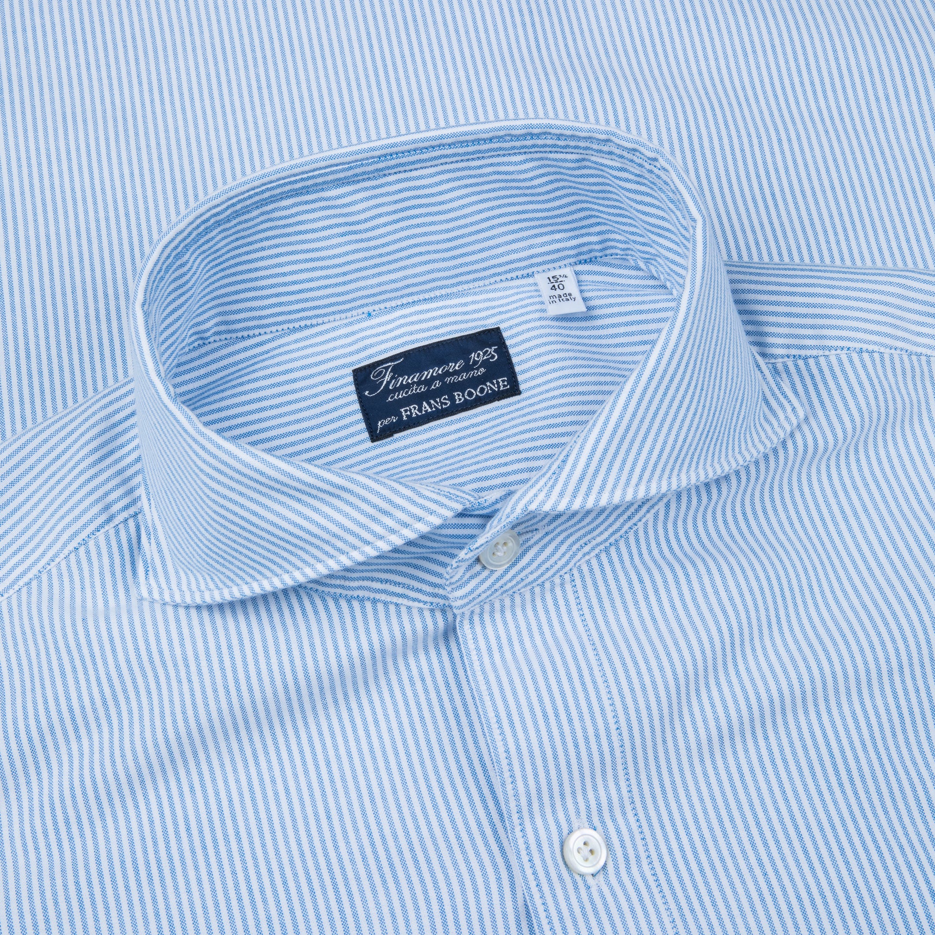 Finamore Gaeta Shirt Pinpoint Oxford Sergio Collar Blue Stripe