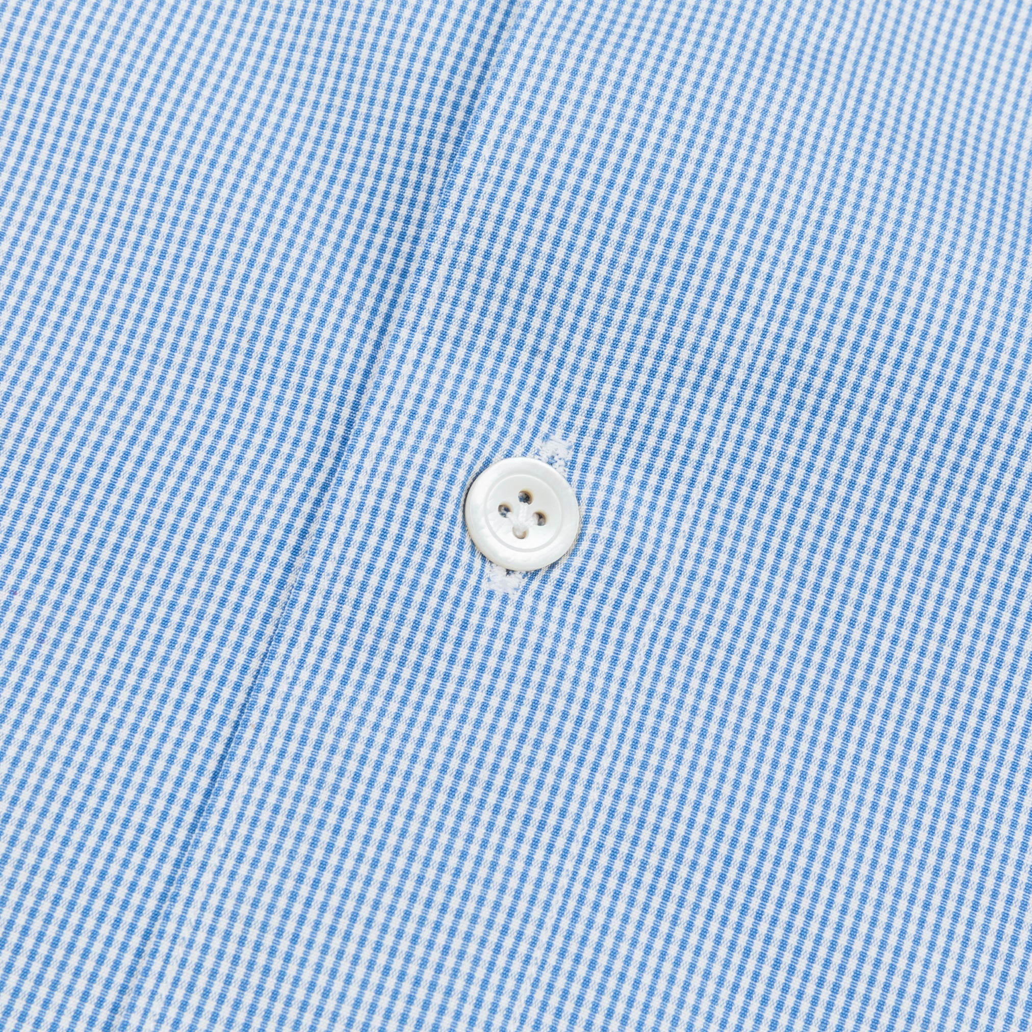 Finamore Gaeta Shirt Lucio Collar Alumo Mid Blue Vichy Poplin