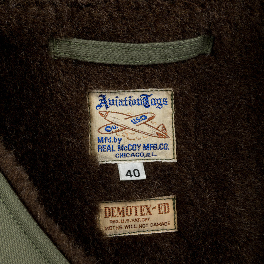The Real McCoy's Pile Lined Alpaca Vest Olive Plain