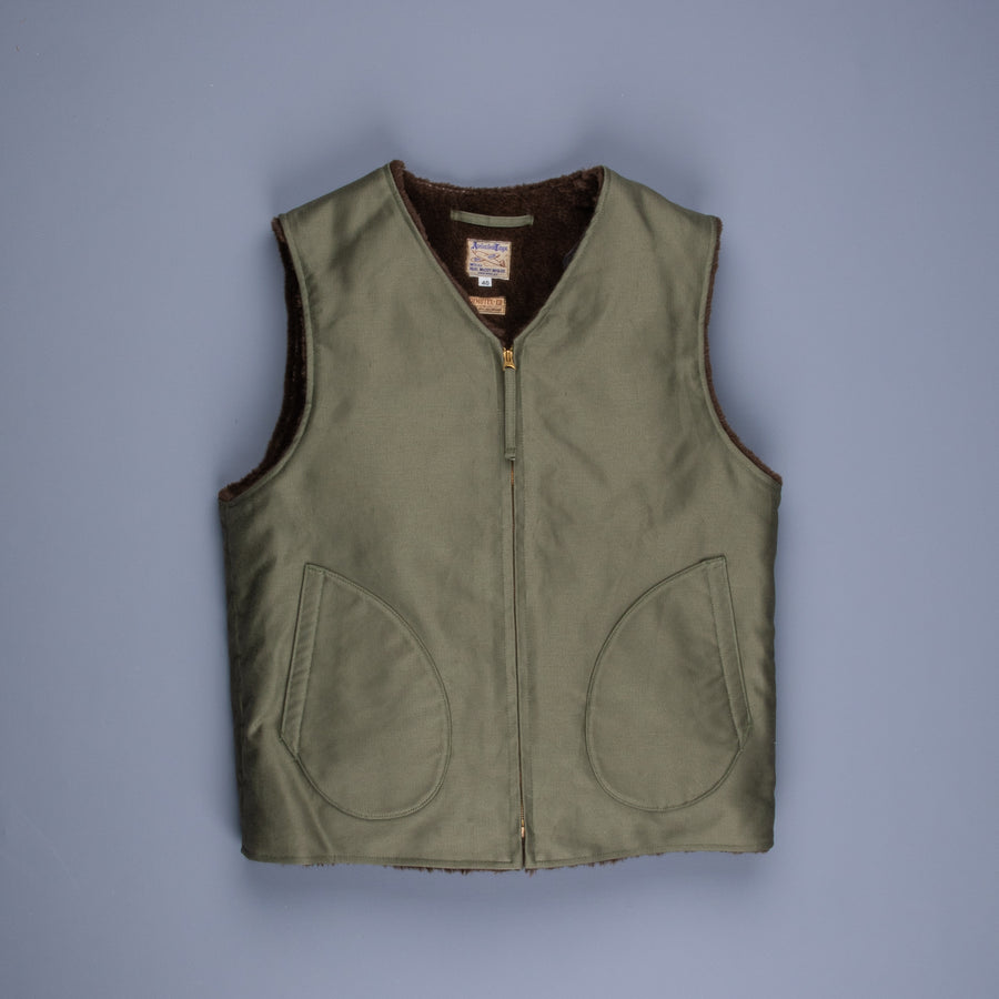 The Real McCoy's Pile Lined Alpaca Vest Olive Plain