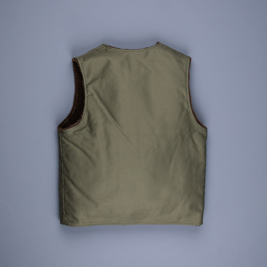 The Real McCoy's Pile Lined Alpaca Vest Olive Plain