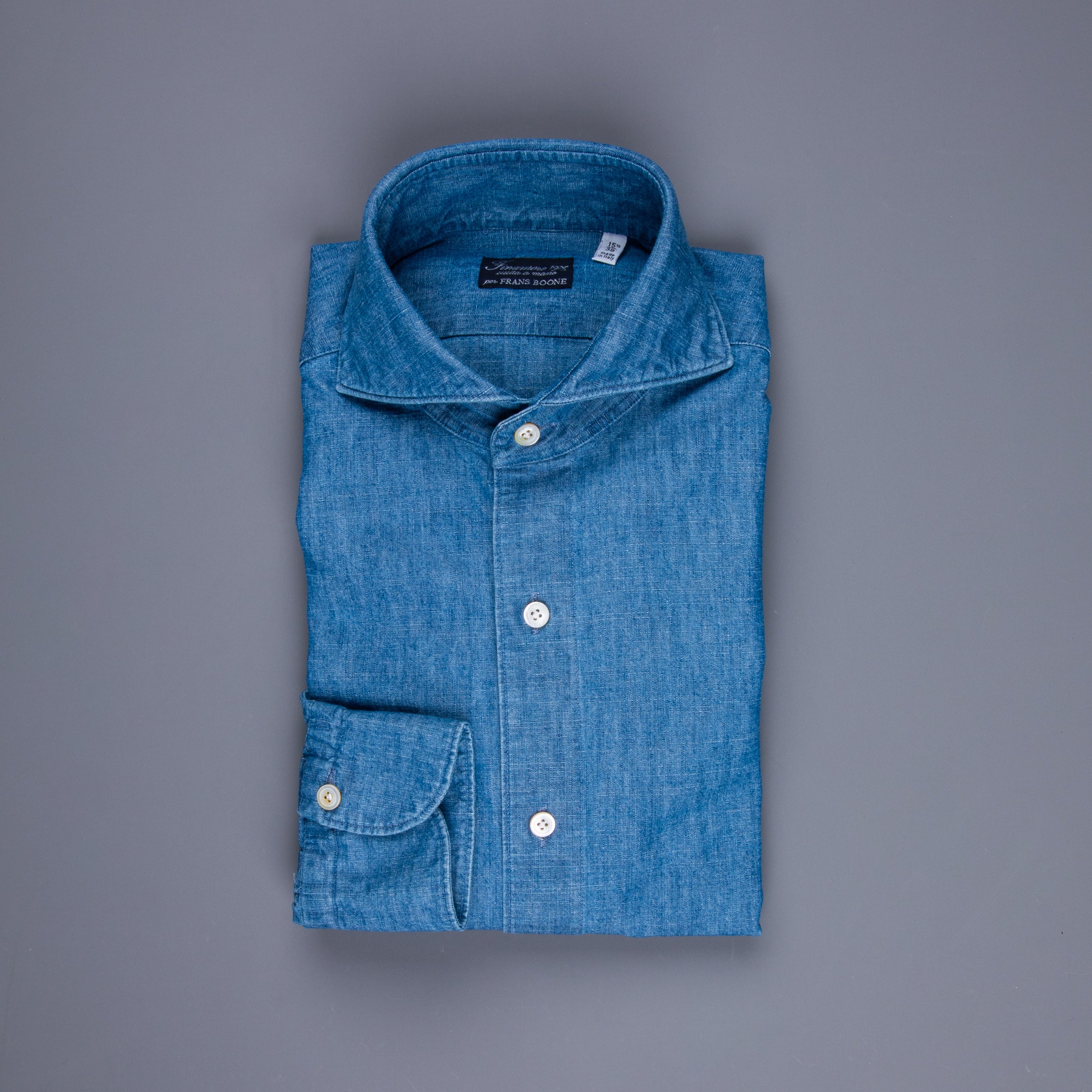 Finamore Gaeta shirt Sergio collar uneven yarn chambray