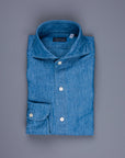 Finamore Tokyo shirt Sergio collar uneven yarn chambray