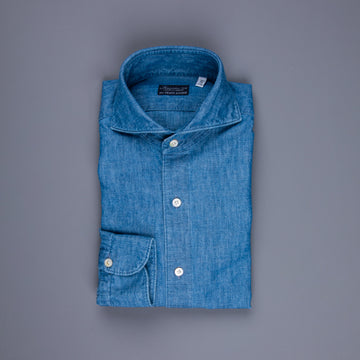 Finamore Tokyo shirt Sergio collar uneven yarn chambray