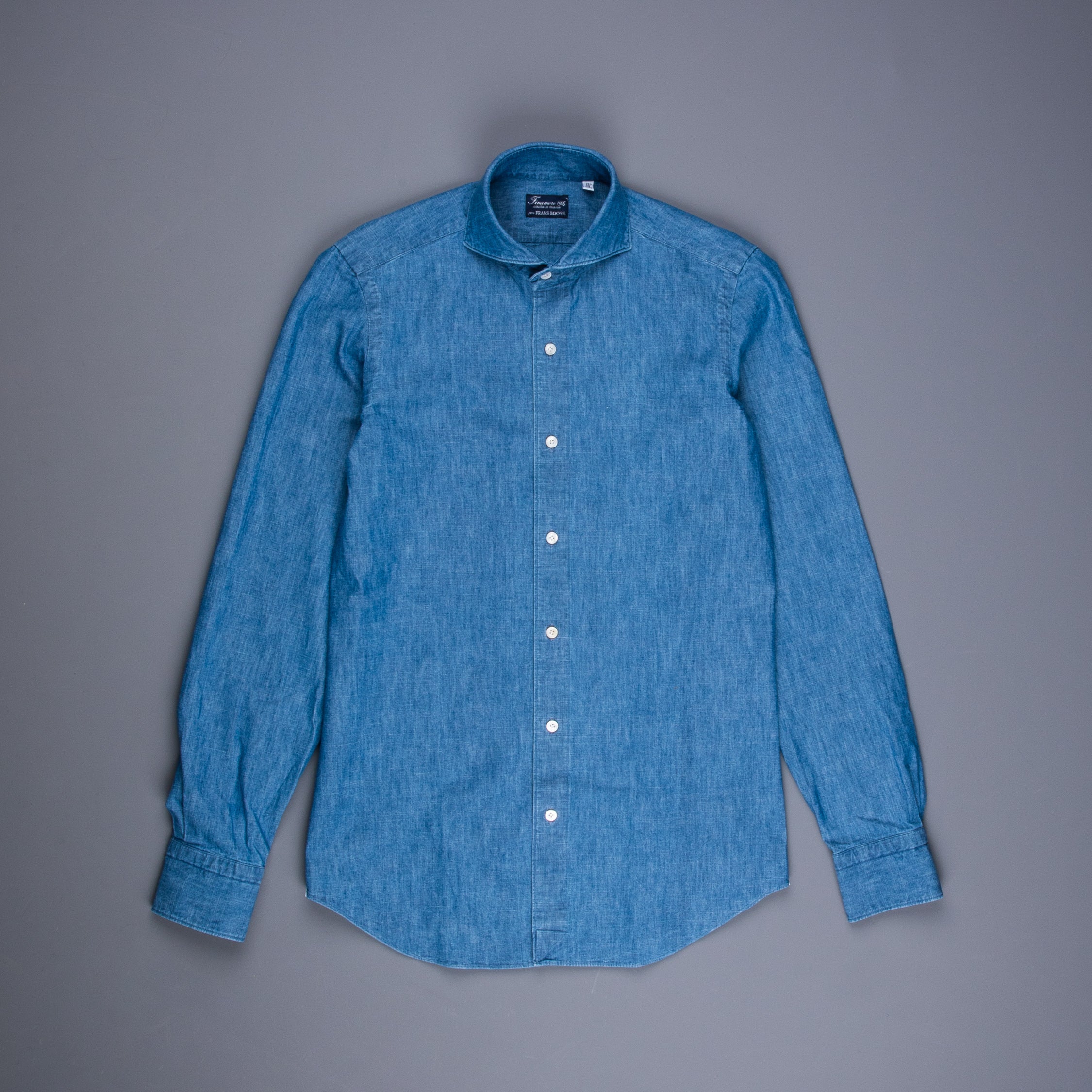 Finamore Tokyo shirt Sergio collar uneven yarn chambray
