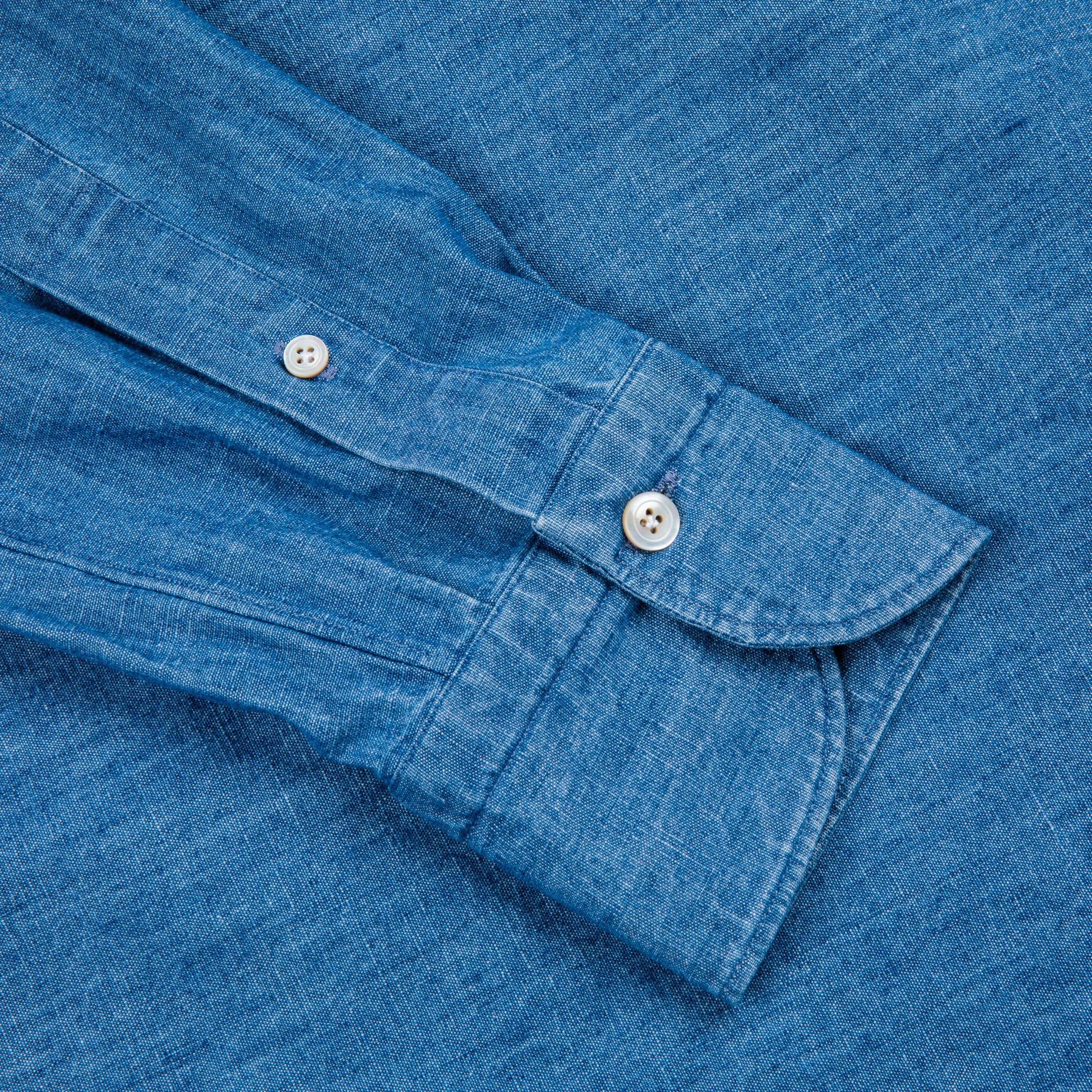 Finamore Gaeta shirt Sergio collar uneven yarn chambray