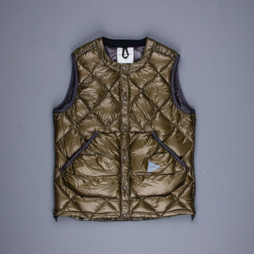 And Wander Diamond Stitch Down Vest Khaki