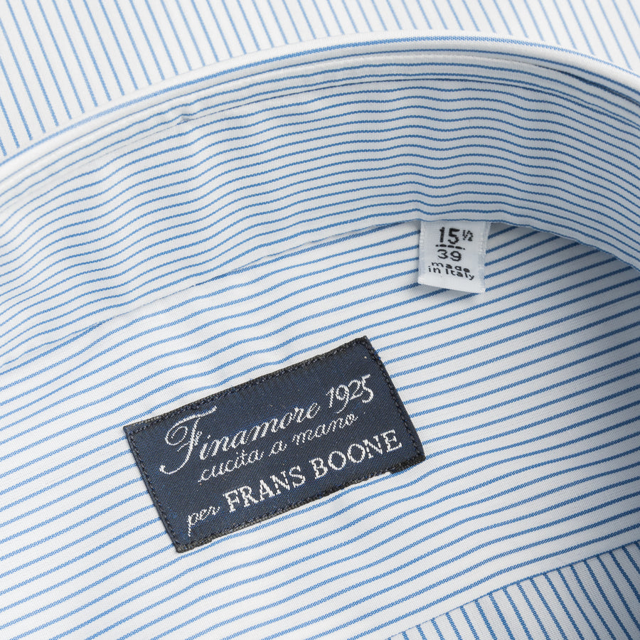 Finamore Milano Shirt Eduardo Collar Alumo Navy Pencil Stripe