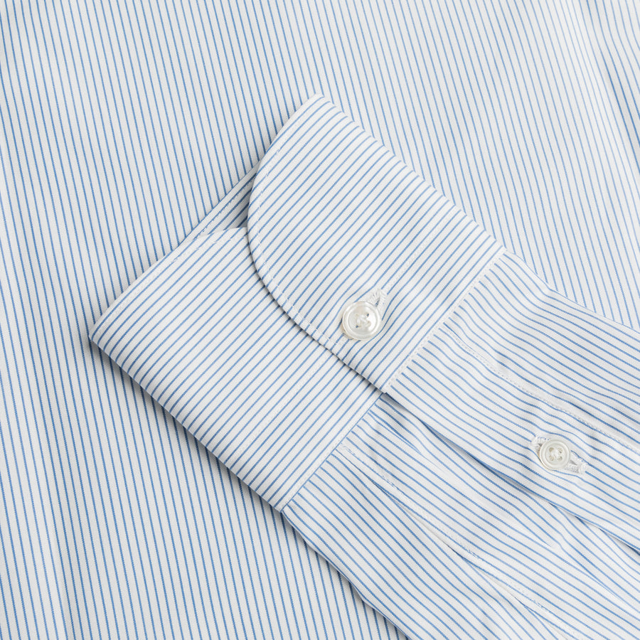 Finamore Milano Shirt Eduardo Collar Alumo Navy Pencil Stripe