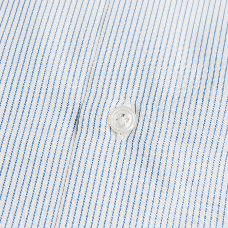 Finamore Milano Shirt Eduardo Collar Alumo Navy Pencil Stripe