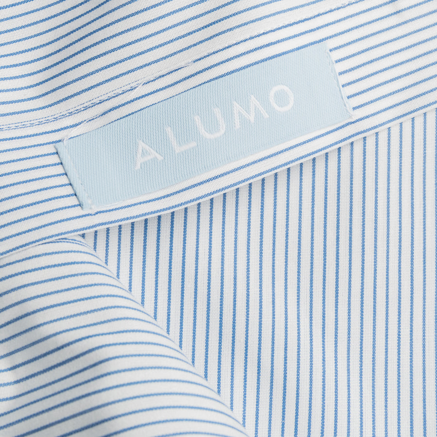 Finamore Milano Shirt Eduardo Collar Alumo Navy Pencil Stripe