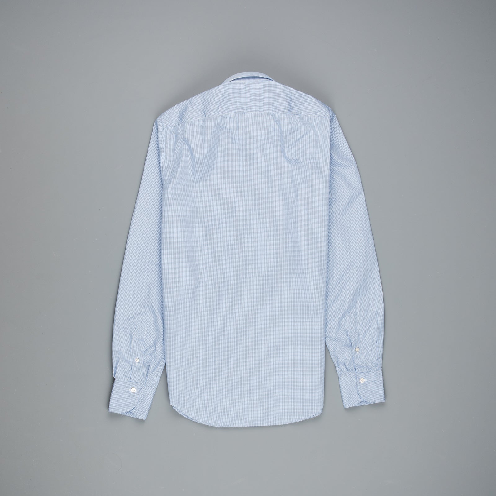 Finamore Tokyo Shirt Sergio Collar Alumo Mid Blue Vichy Poplin