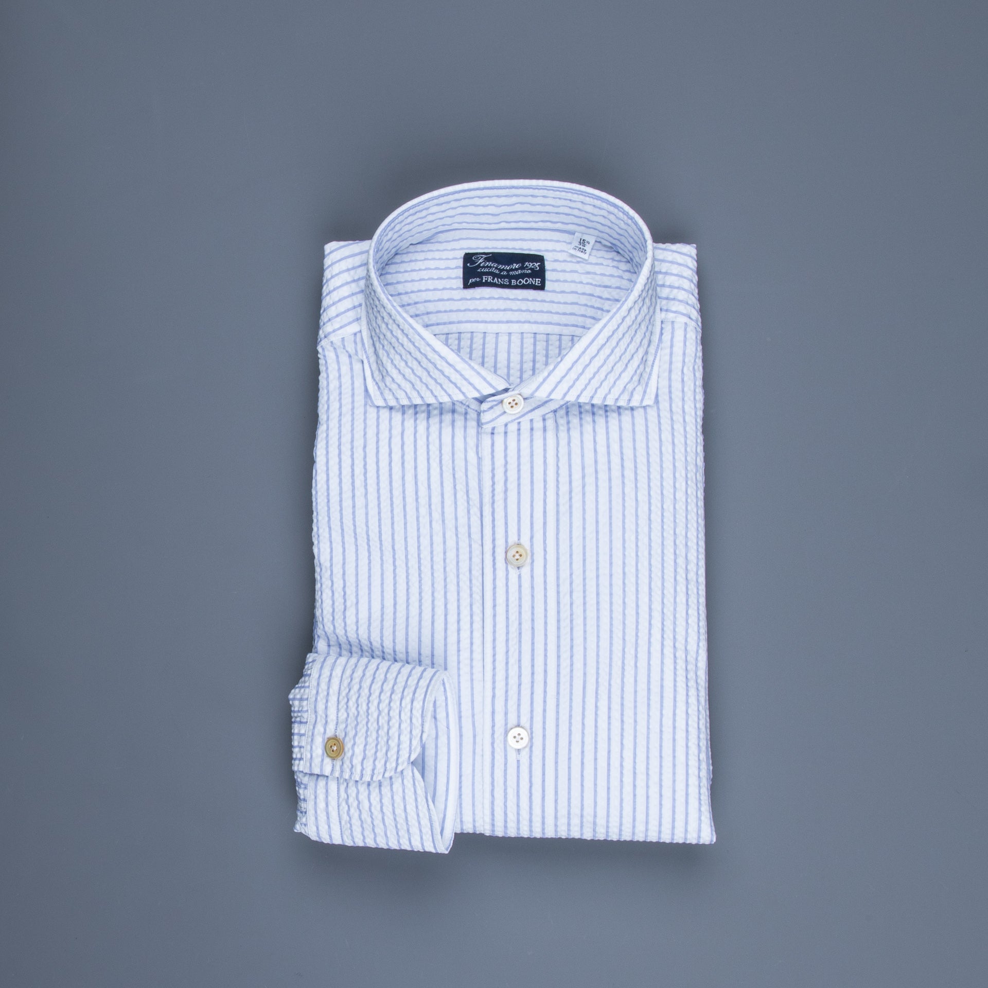 Finamore Tokyo Fit collo Achille Seersucker blue stripe