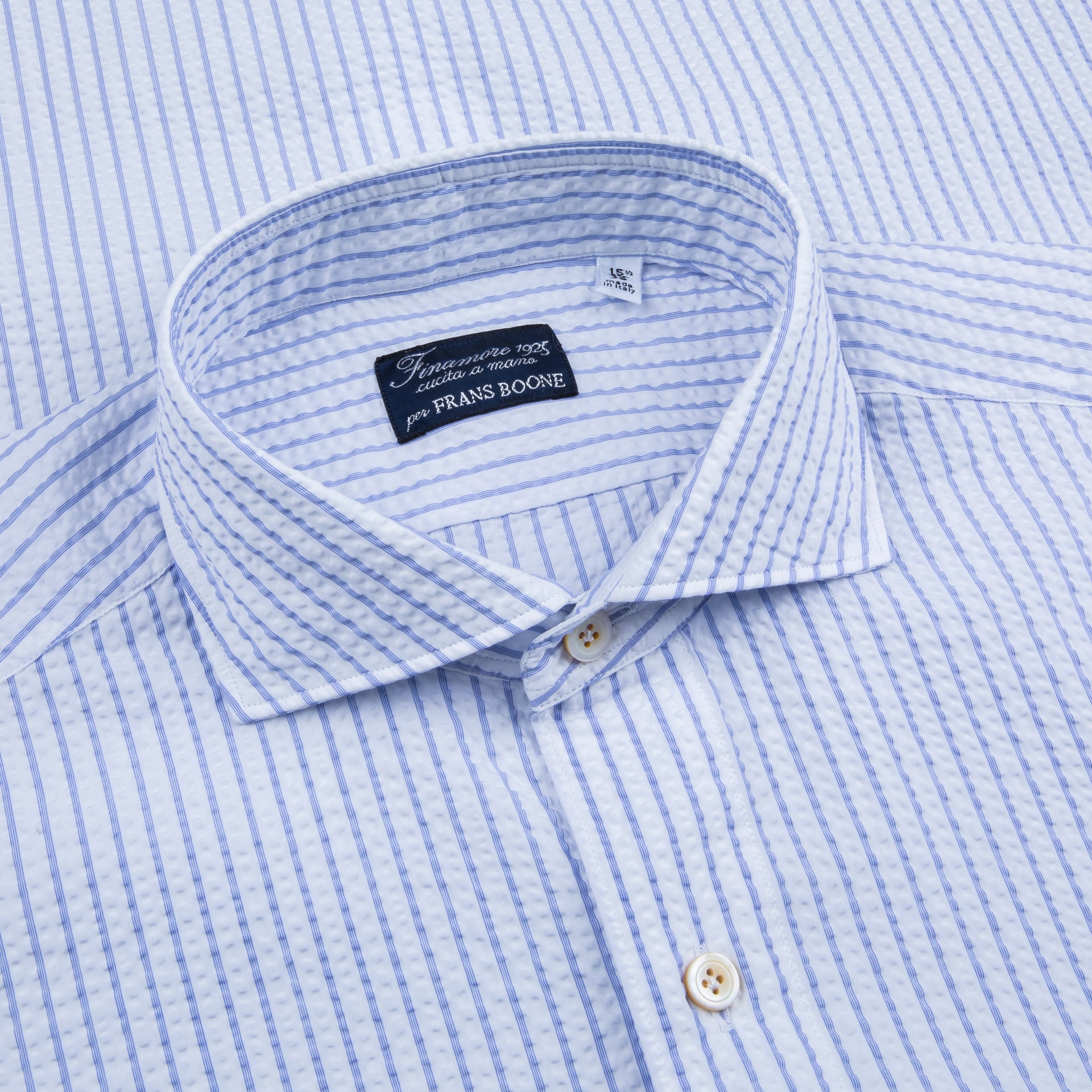 Finamore Tokyo Fit collo Achille Seersucker blue stripe