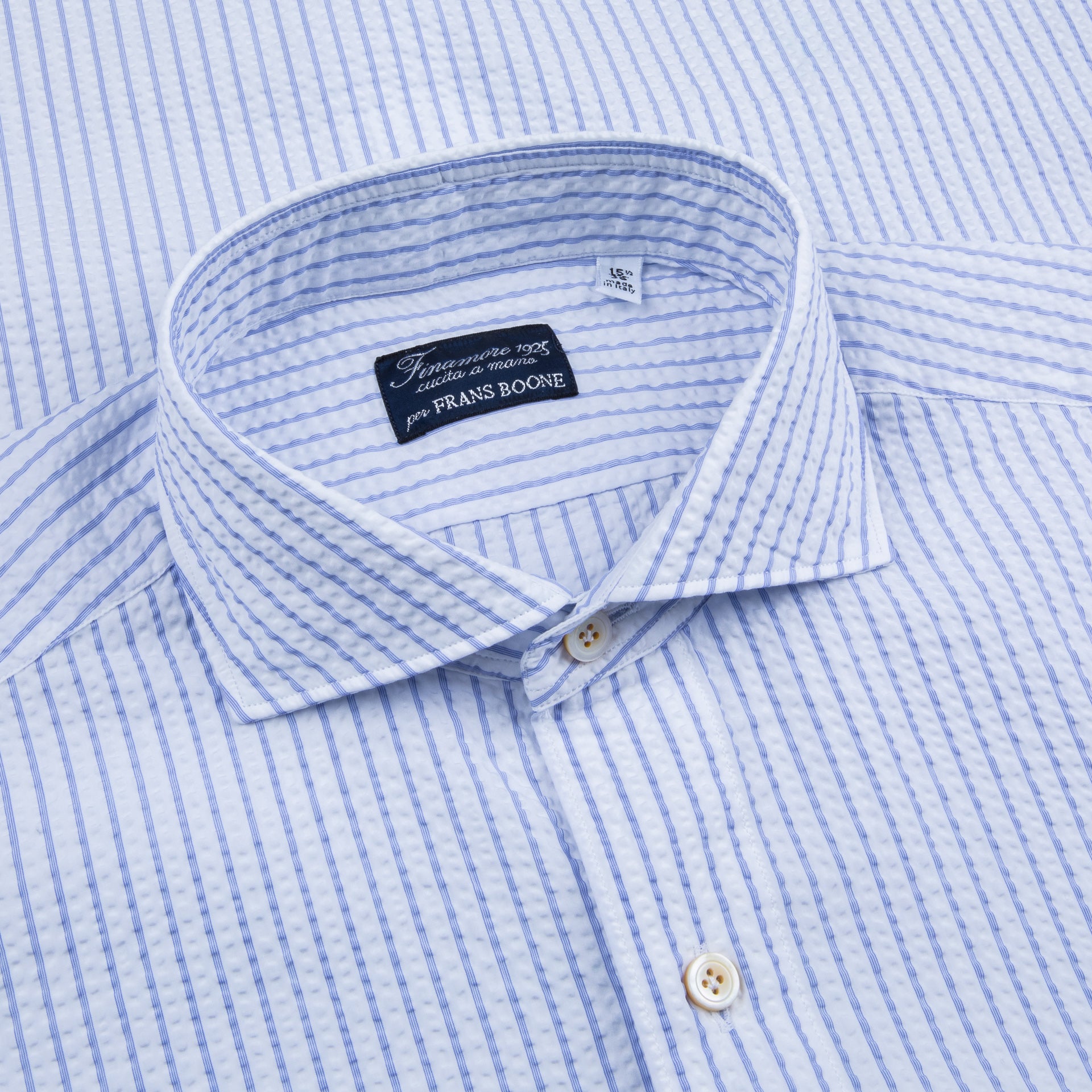 Finamore Tokyo Fit collo Achille Seersucker blue stripe – Frans Boone Store