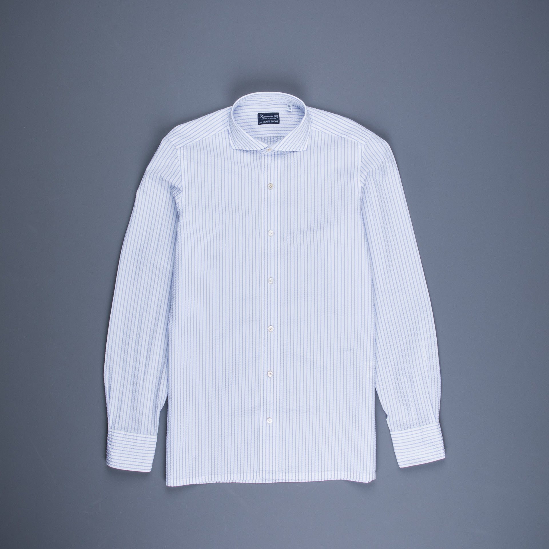 Finamore Tokyo Fit collo Achille Seersucker blue stripe