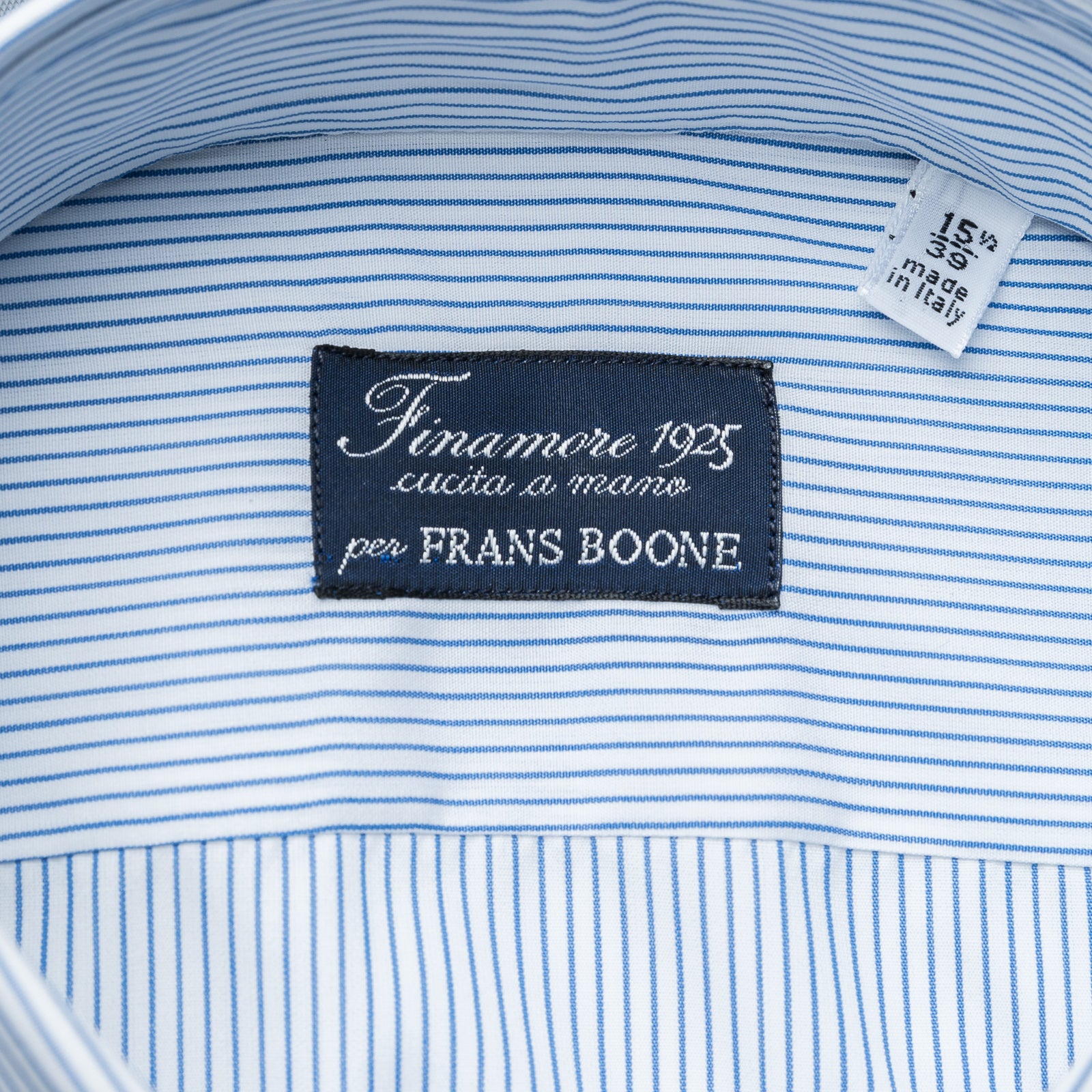 Finamore Napoli Shirt Eduardo Collar Alumo Navy Pencil Stripe