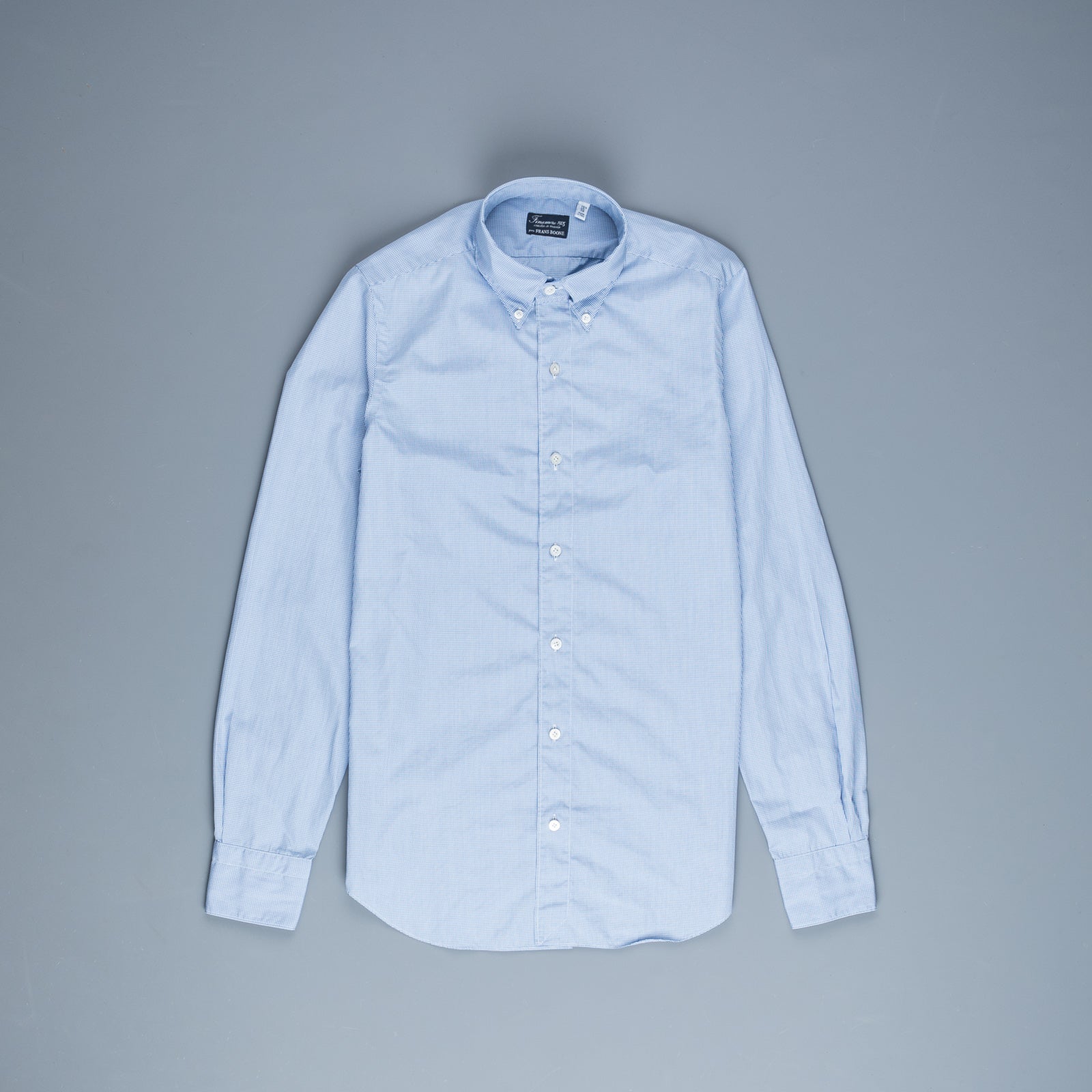 Finamore Tokyo Shirt Lucio Collar Alumo Mid Blue Vichy Poplin