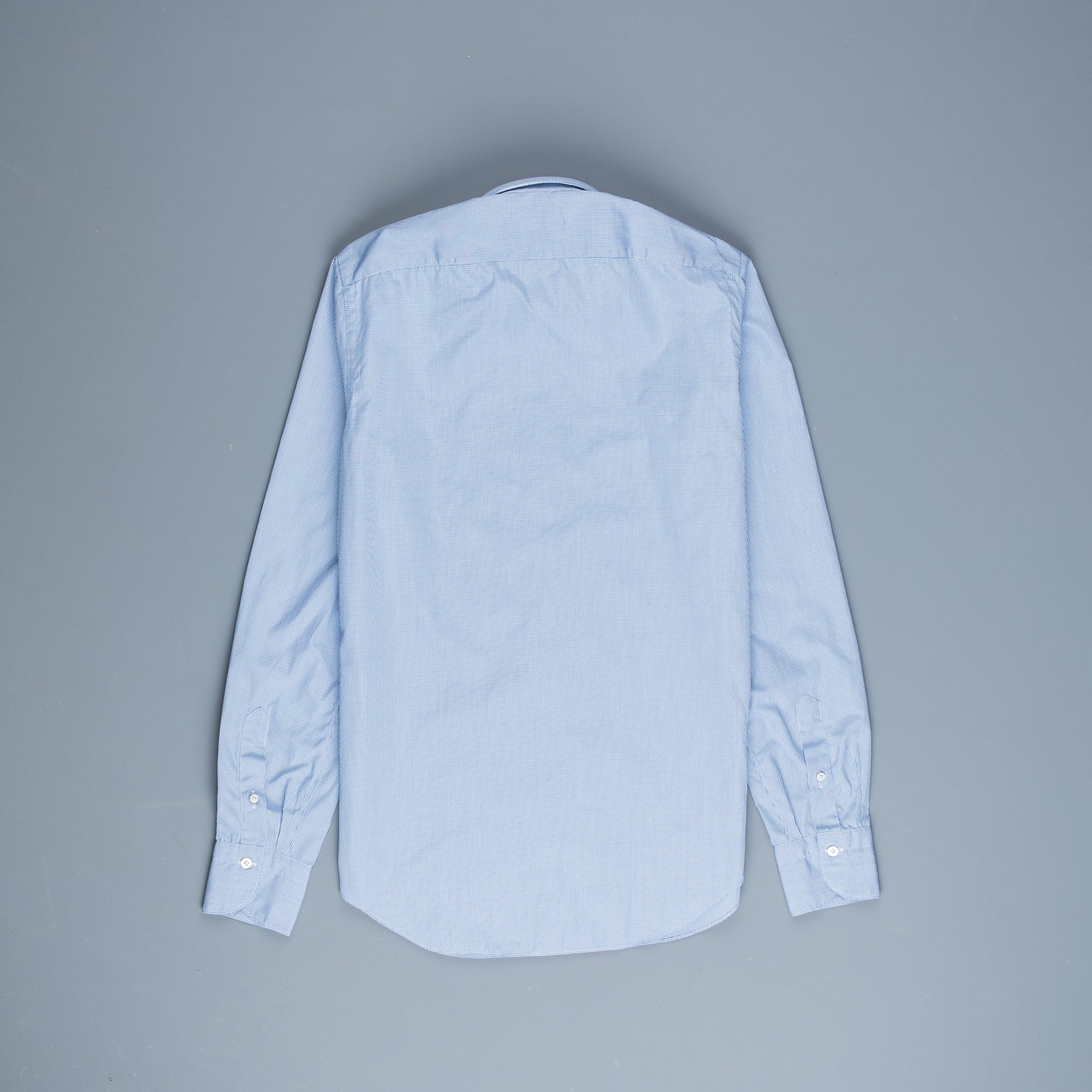Finamore Tokyo Shirt Lucio Collar Alumo Mid Blue Vichy Poplin