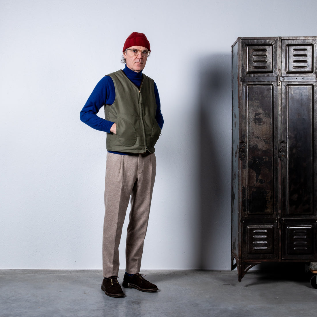 The Real McCoy's Pile Lined Alpaca Vest Olive Plain