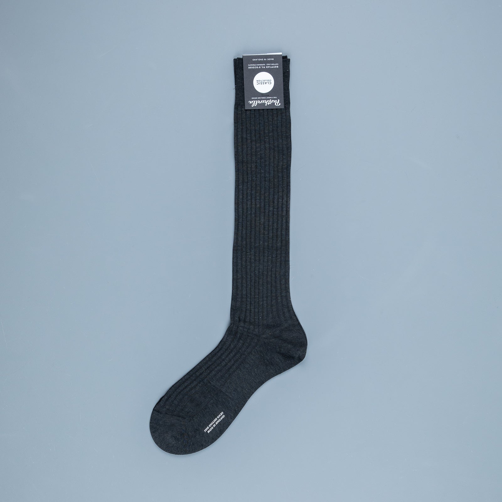Pantherella Danvers Rib Cotton Socks Dark Grey / Over the Calf