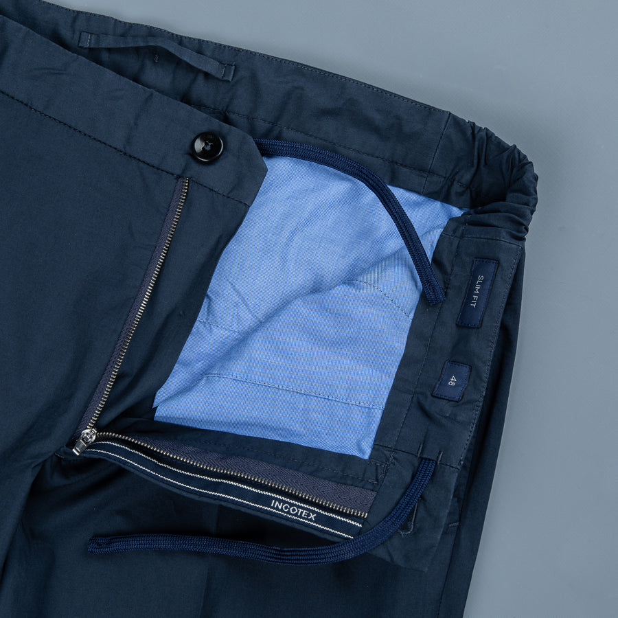 Incotex Model 64 Popelino Drawstring Pants Blu Scuro