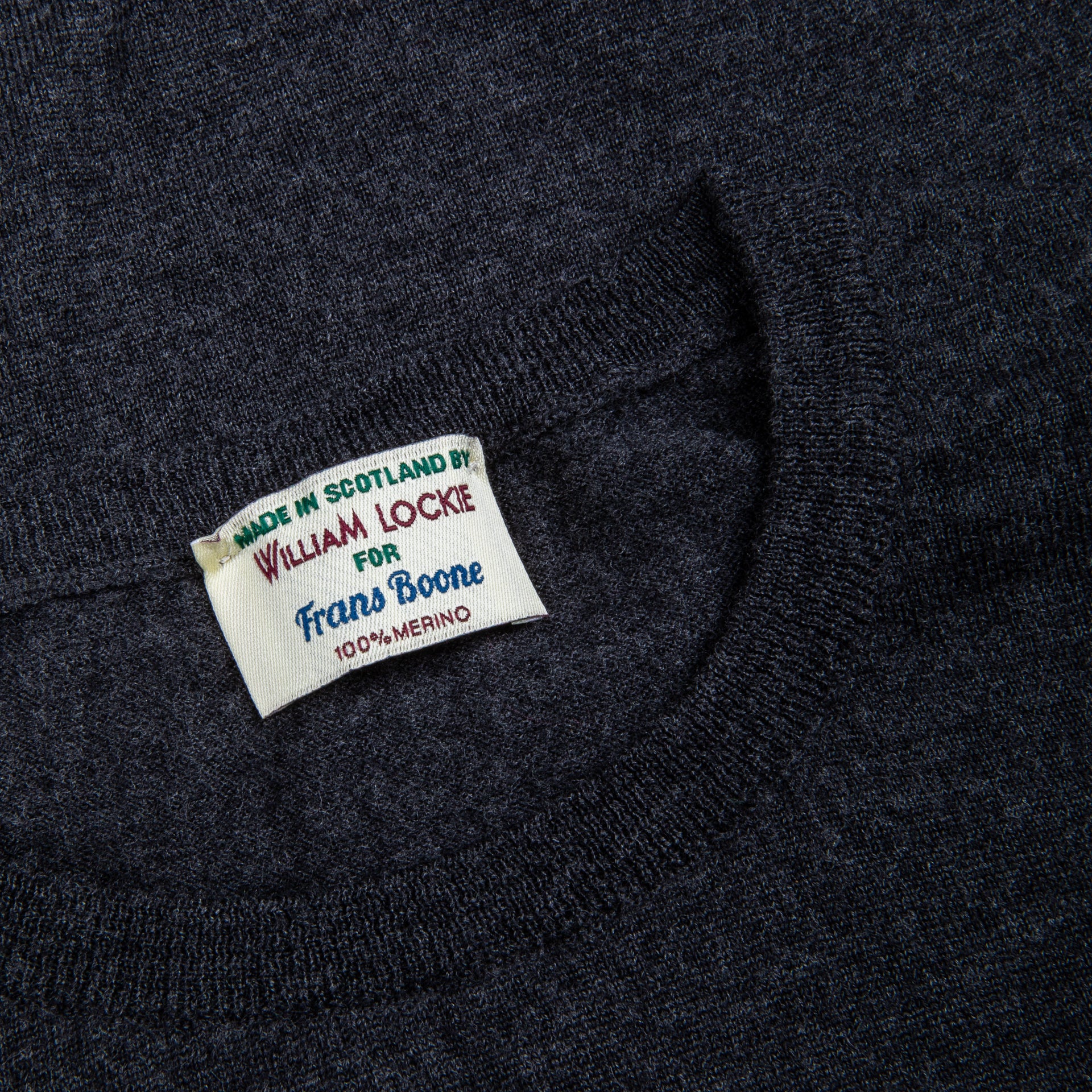 William Lockie x Frans Boone 30 gauge Loro Piana Merino&#39;s Crew Neck Charcoal