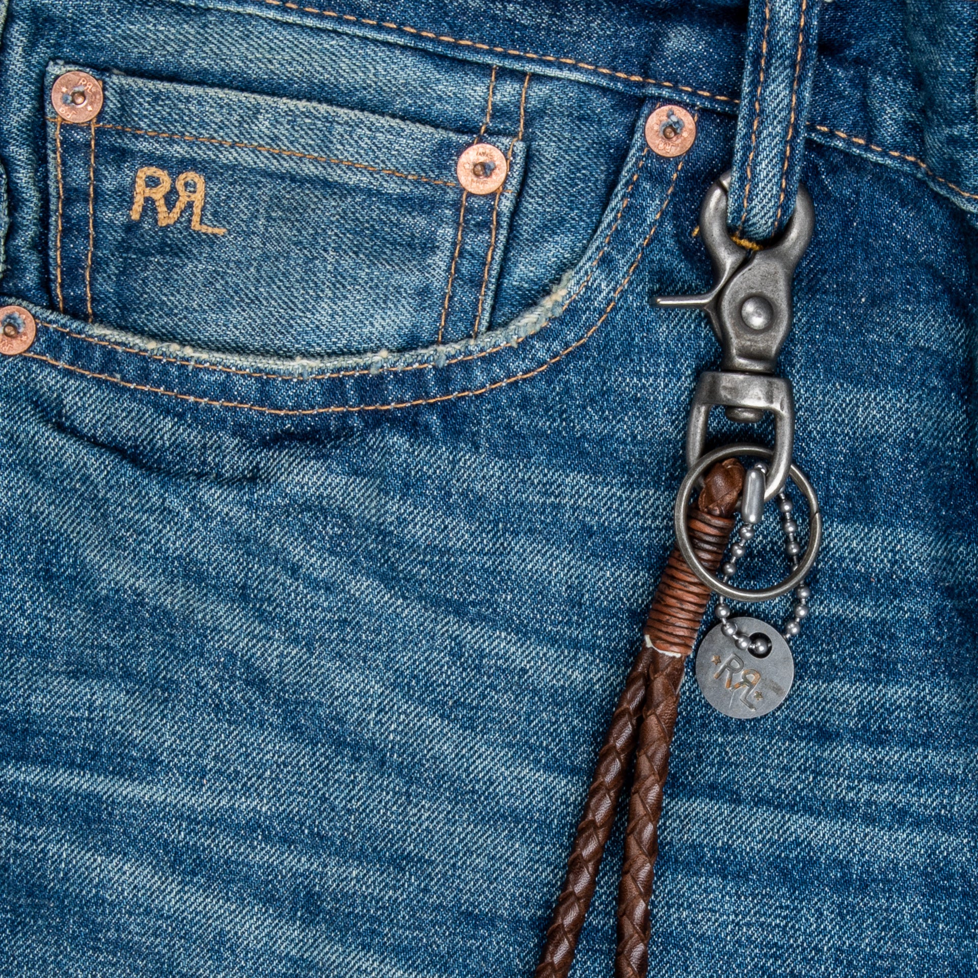 RRL Braided Key Clip Fob Brown