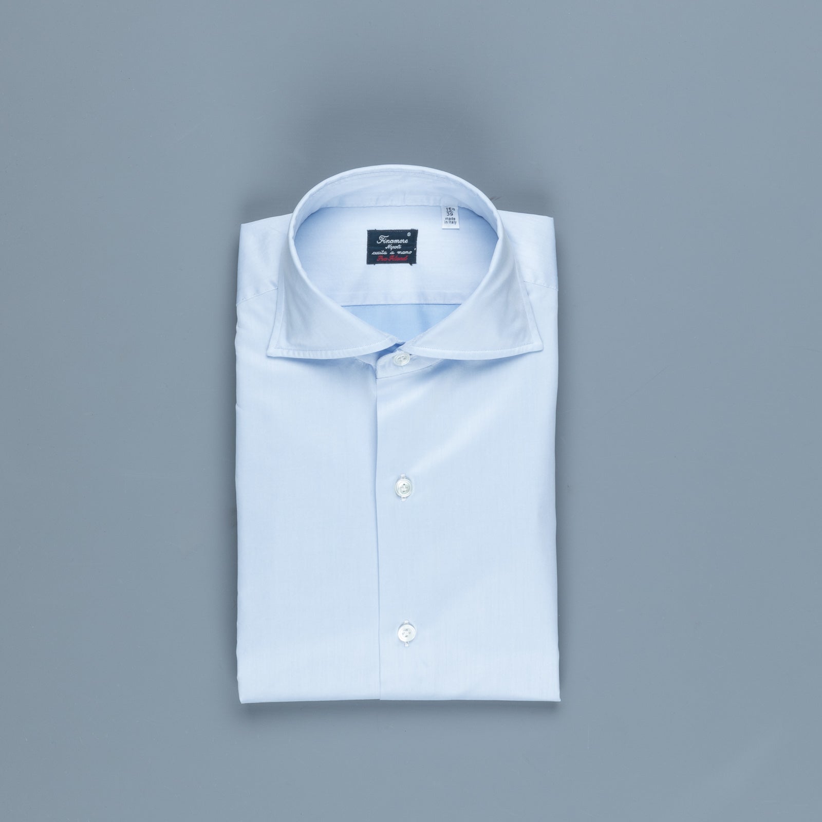 Finamore Napoli Shirt Simone Collar Sea Island Light Blue Twill