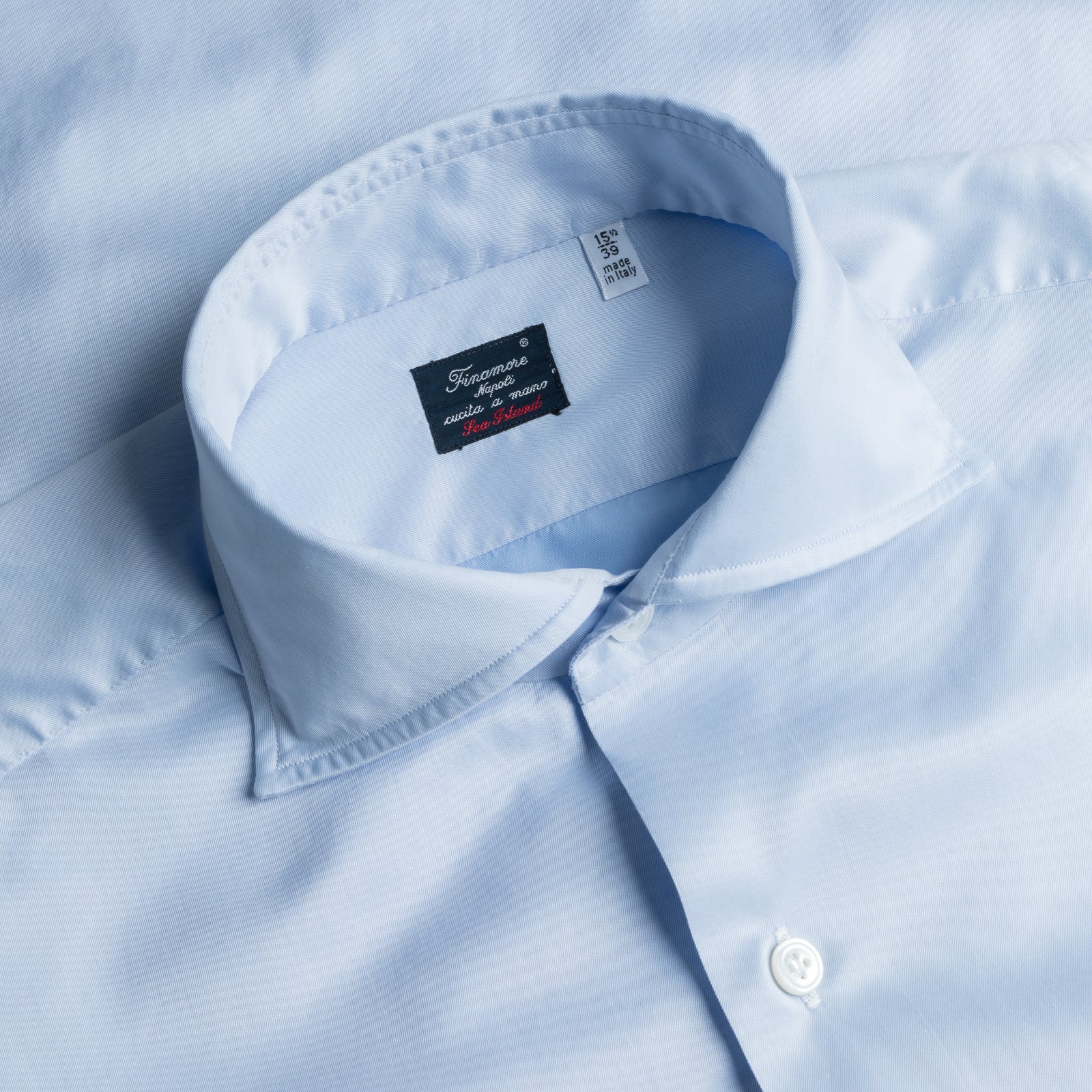 Finamore Napoli Shirt Simone Collar Sea Island Light Blue Twill