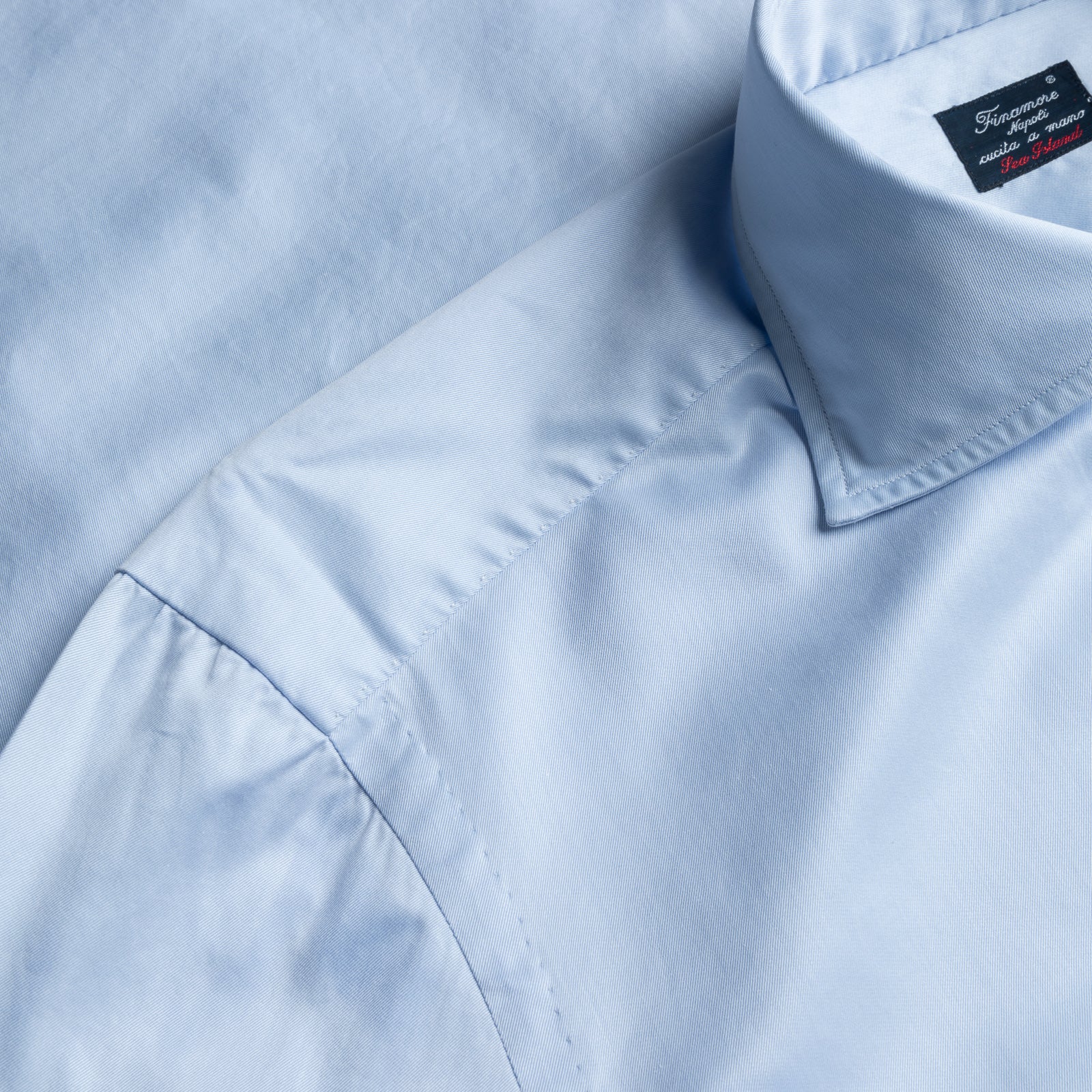 Finamore Napoli Shirt Simone Collar Sea Island Light Blue Twill