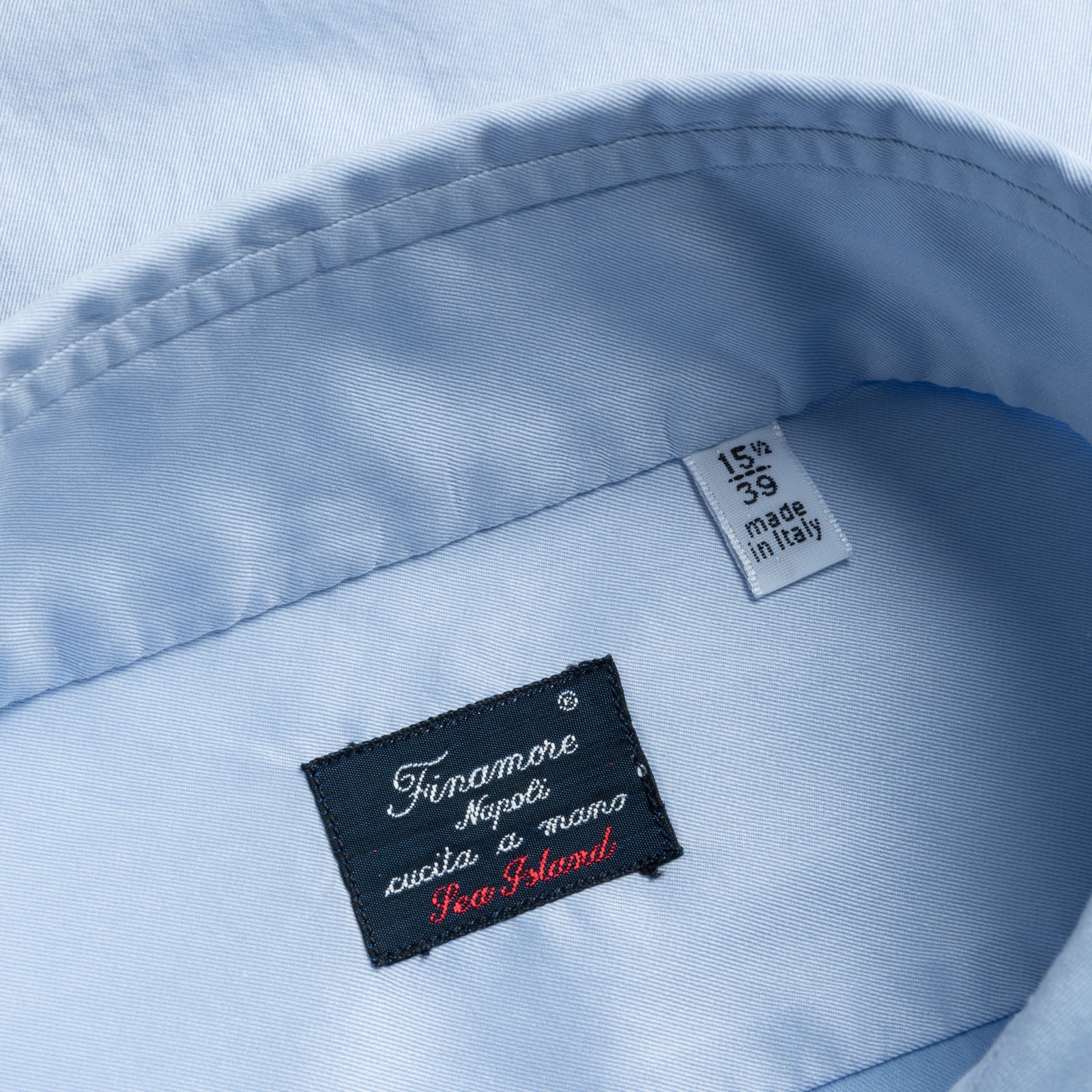 Finamore Napoli Shirt Simone Collar Sea Island Light Blue Twill