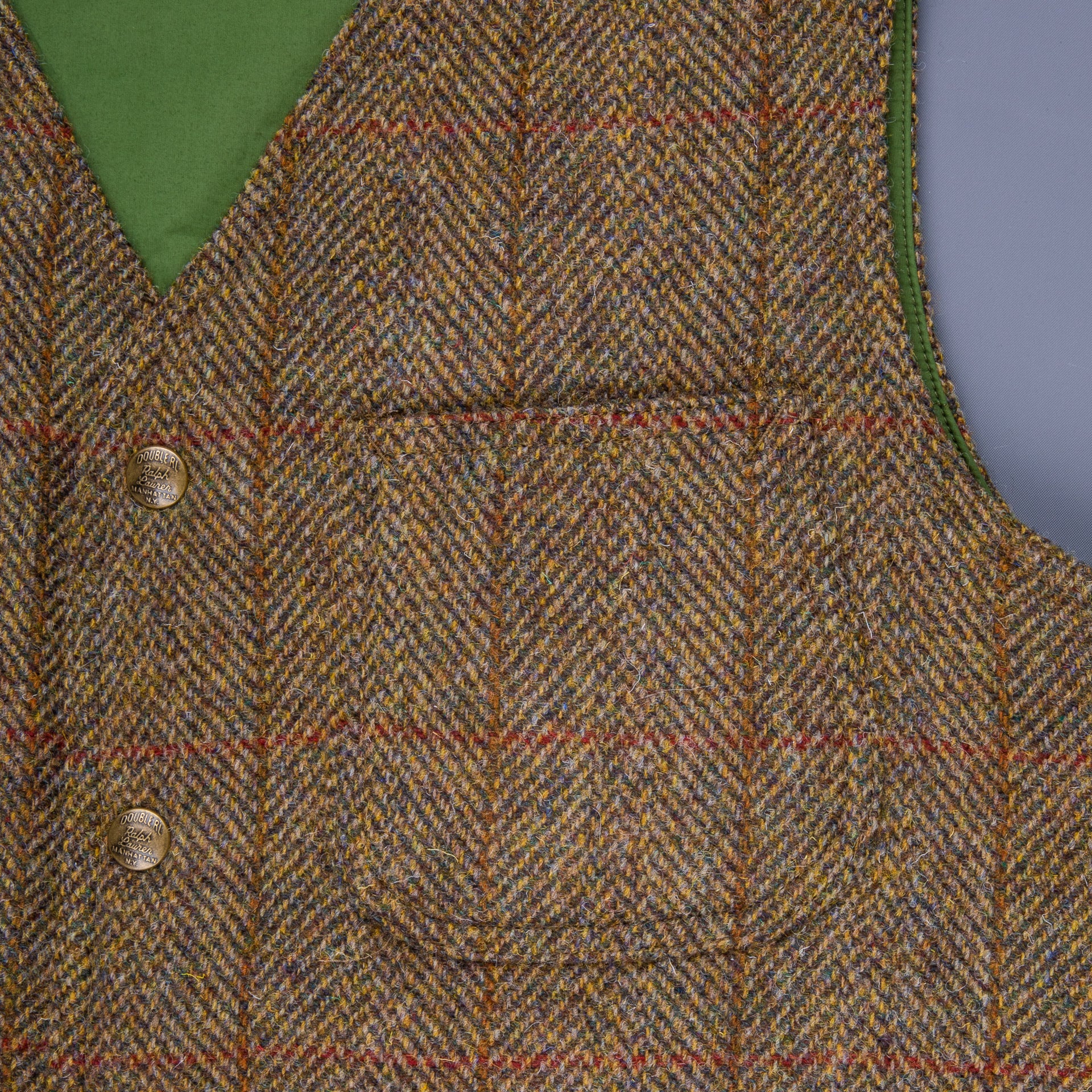 RRL Huntshaw Vest Reversible Harris Tweed - Sage Tafetta