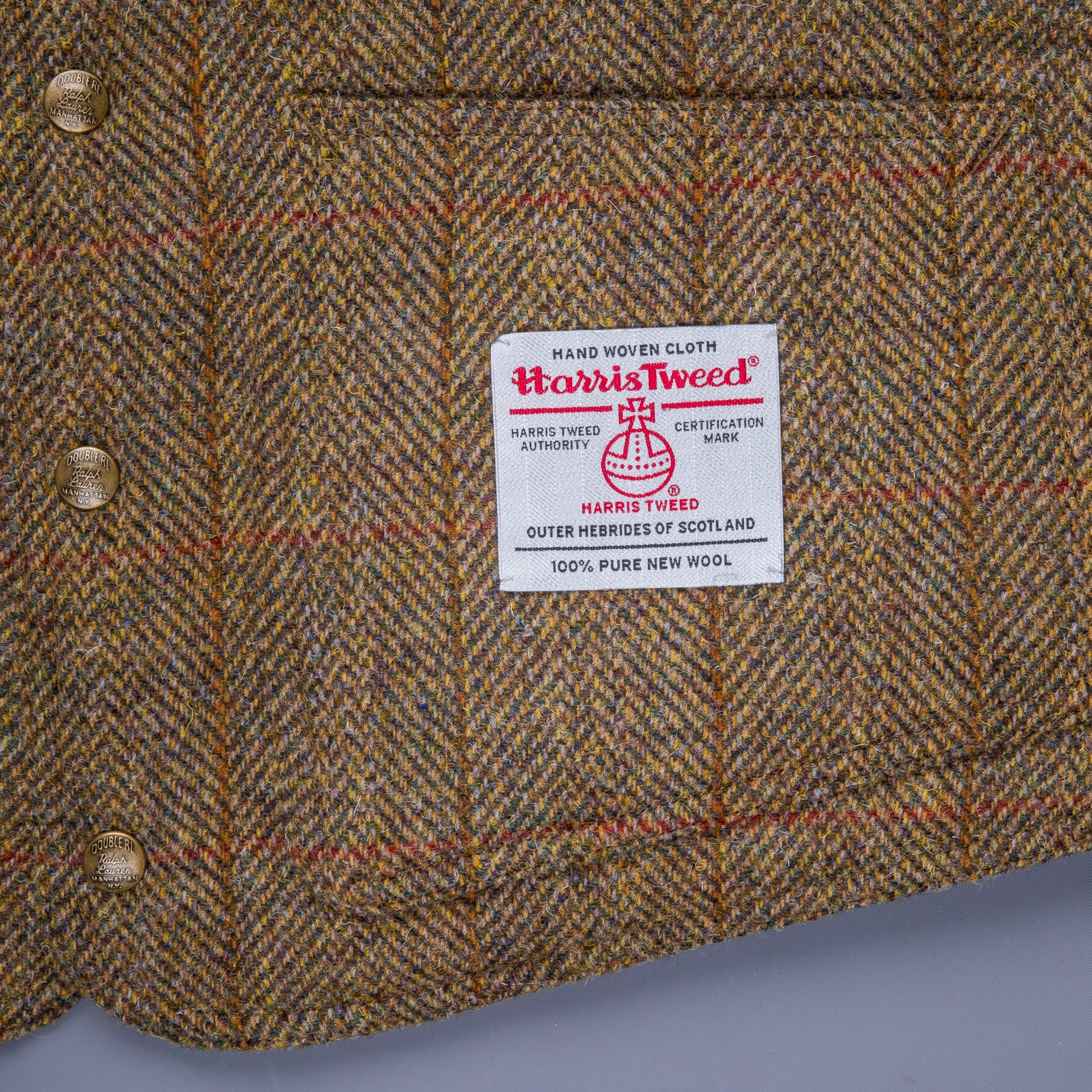 RRL Huntshaw Vest Reversible Harris Tweed - Sage Tafetta